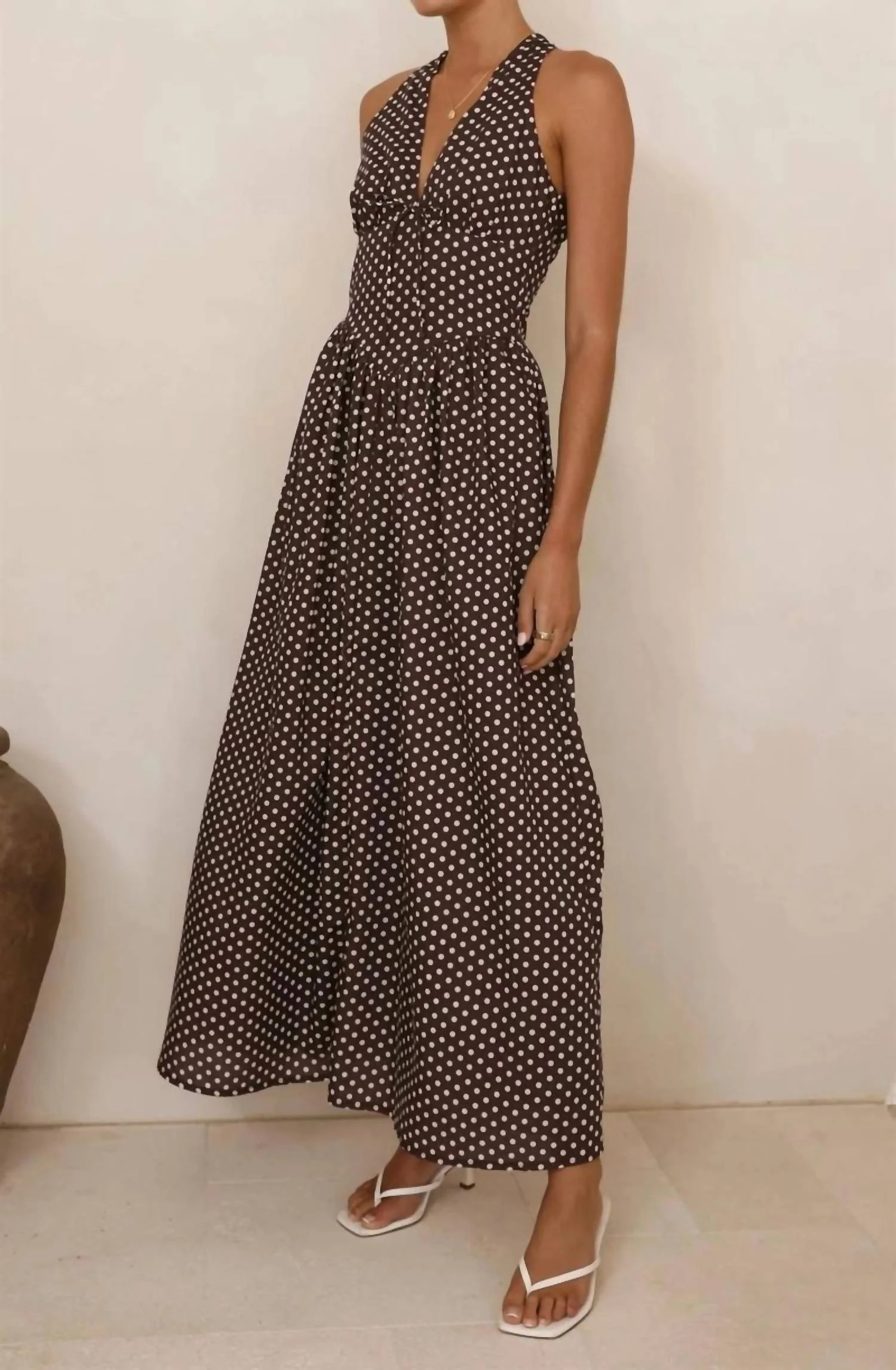 Polka Dot Breezy Dress In Brown - Image 2