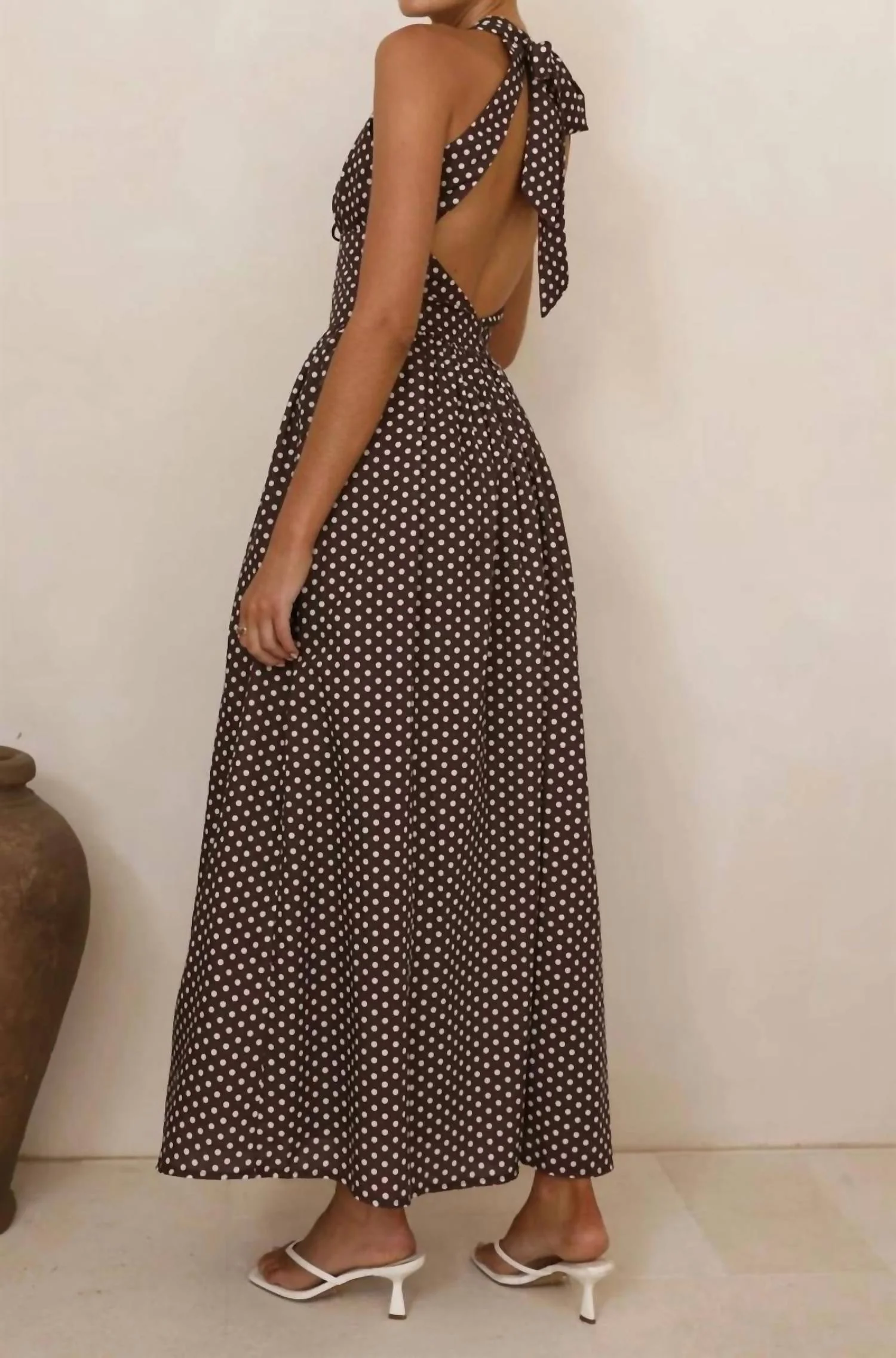 Polka Dot Breezy Dress In Brown - Image 3