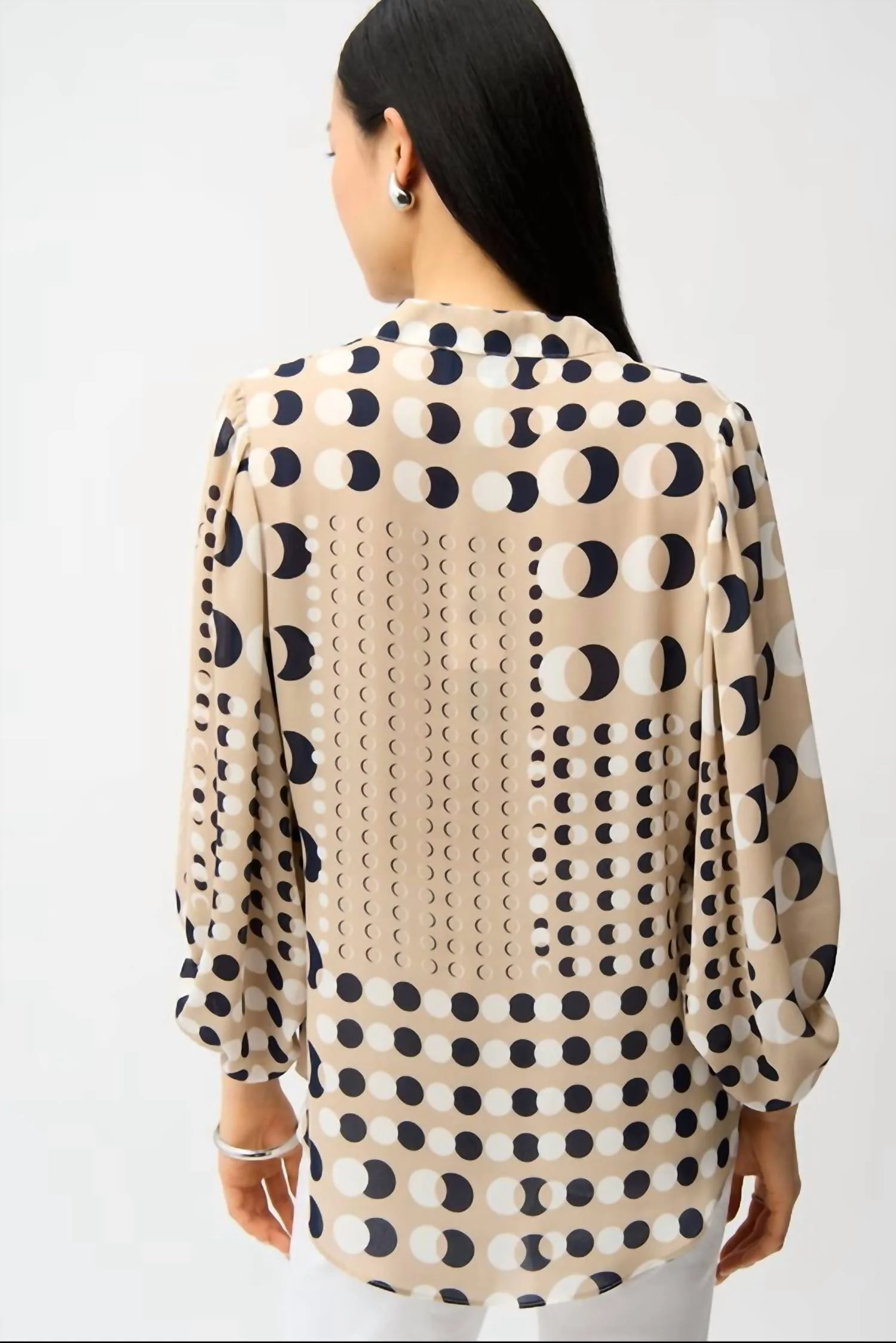 Polka Dot Buttoned Tunic Top In Beige - Image 3