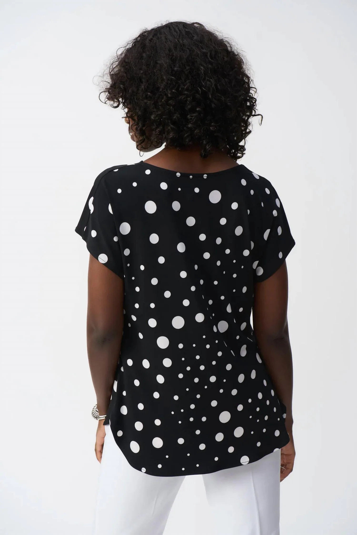 Polka Dot Print Cowl Neck Top In Black/vanilla - Image 2