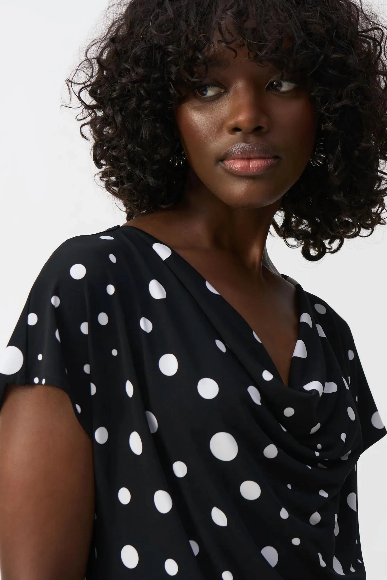 Polka Dot Print Cowl Neck Top In Black/vanilla - Image 3