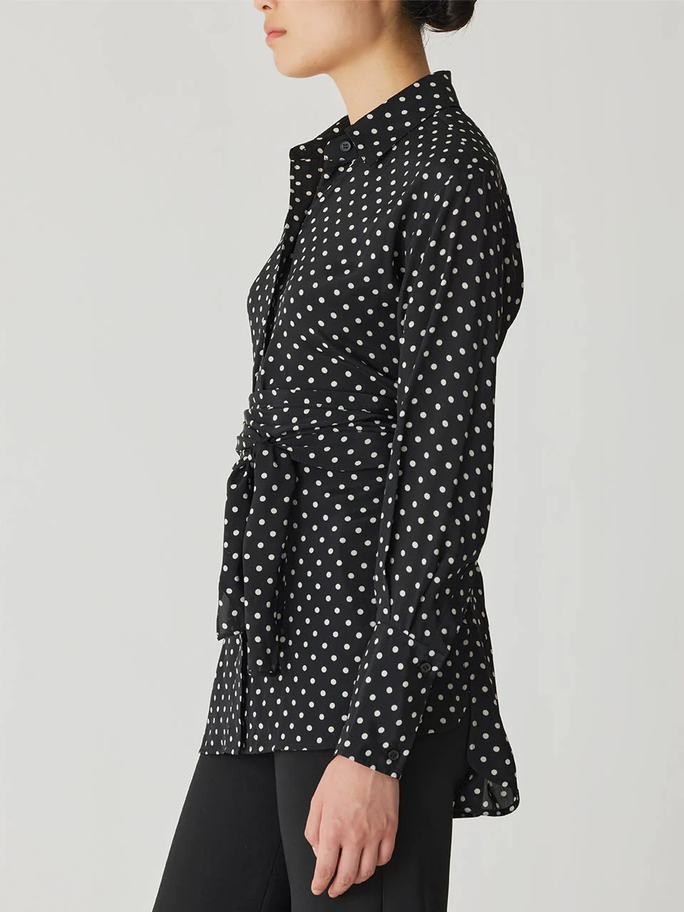Polka Dot Silky Wrap Shirt - Image 3
