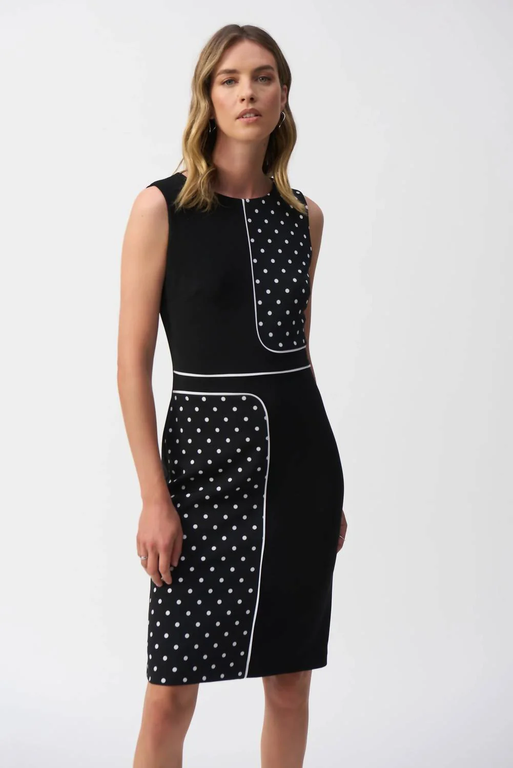 Polka Dot Sleeveless Sheath Dress In Black/vanilla