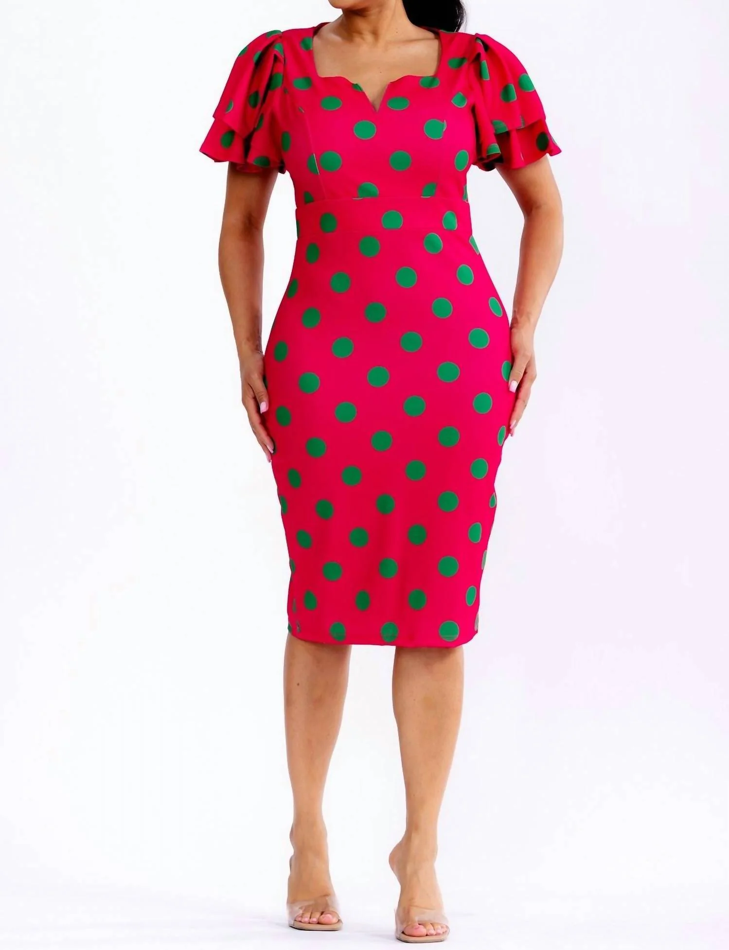Polka Dots Midi Dress In Red