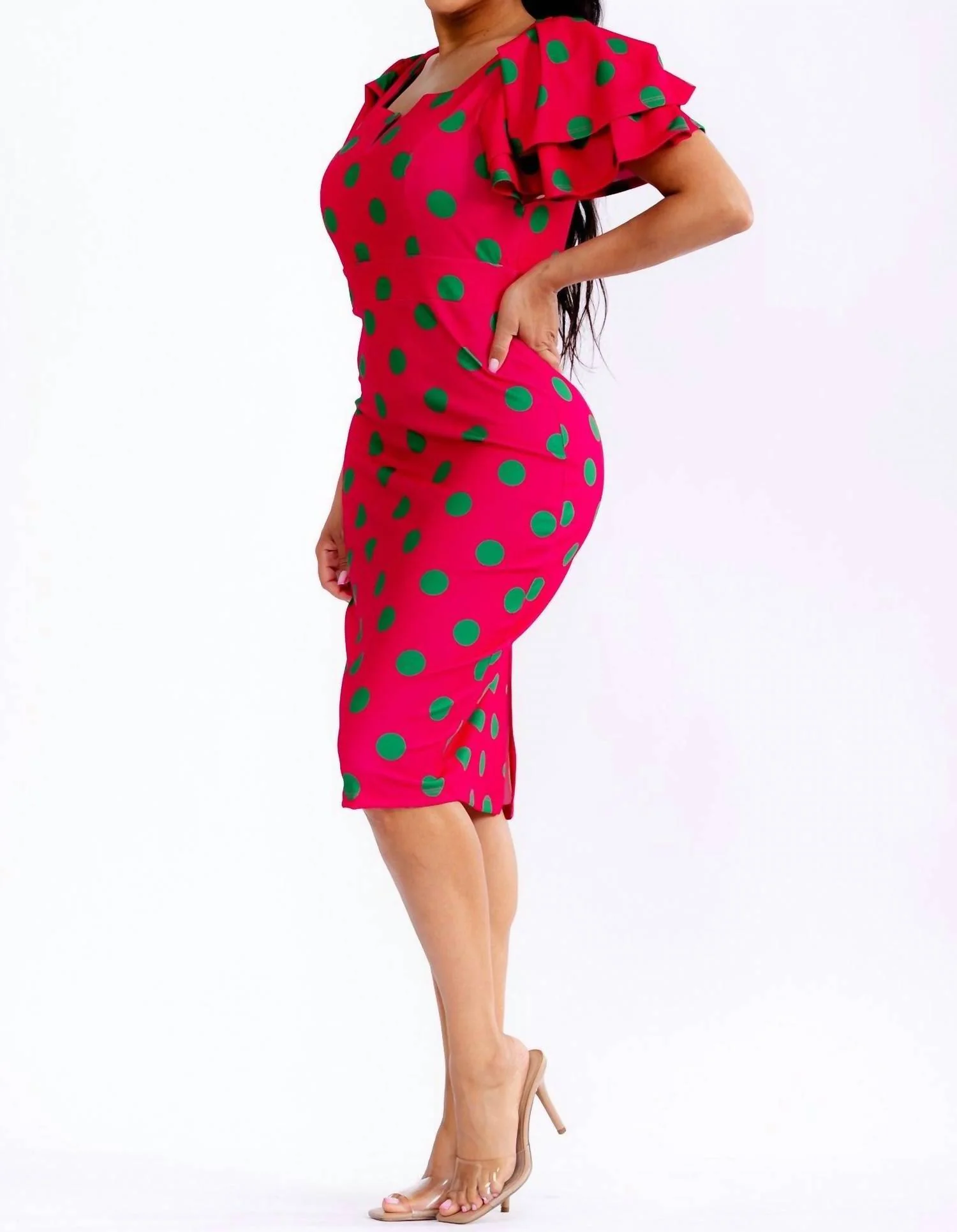 Polka Dots Midi Dress In Red - Image 3