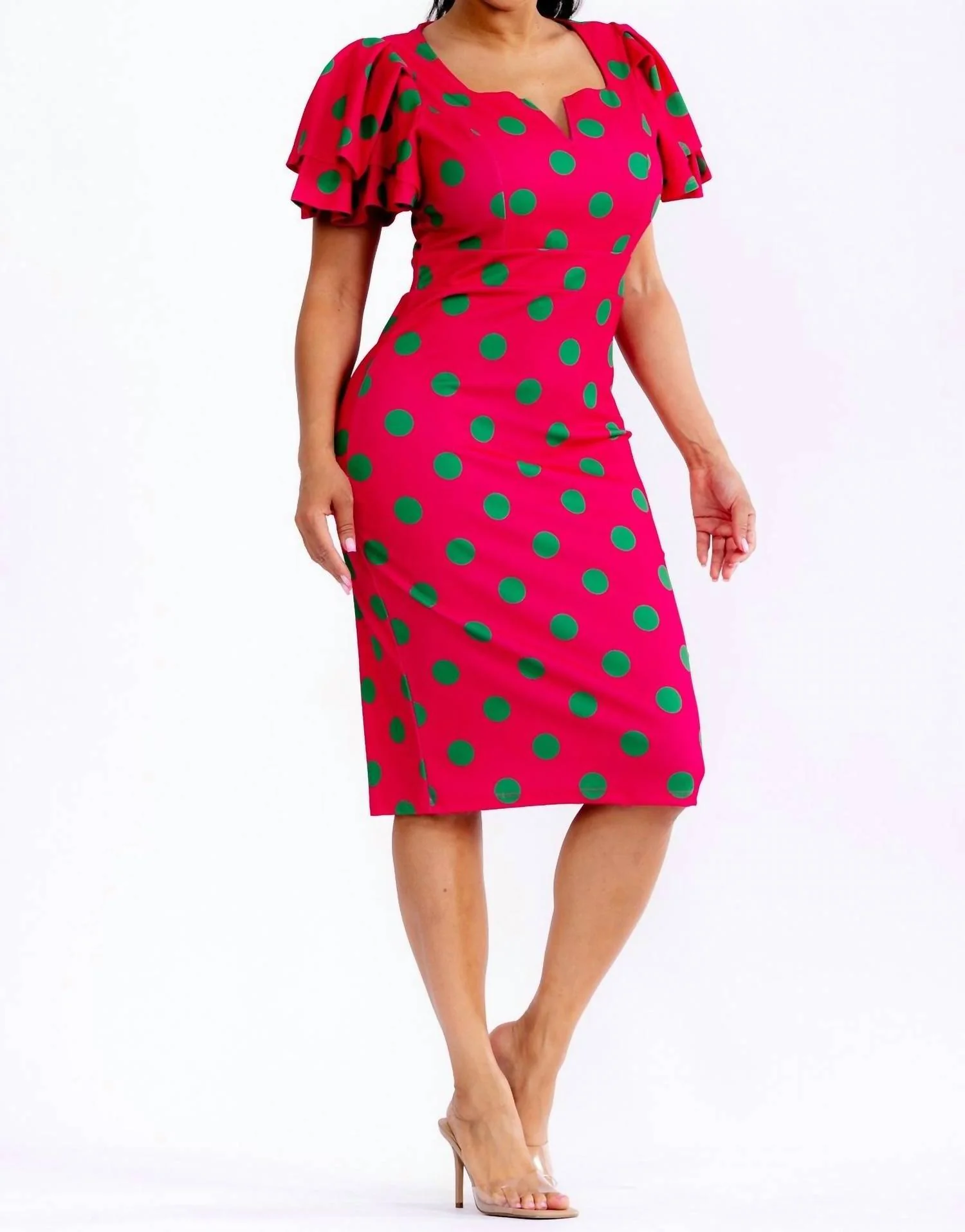 Polka Dots Midi Dress In Red - Image 4