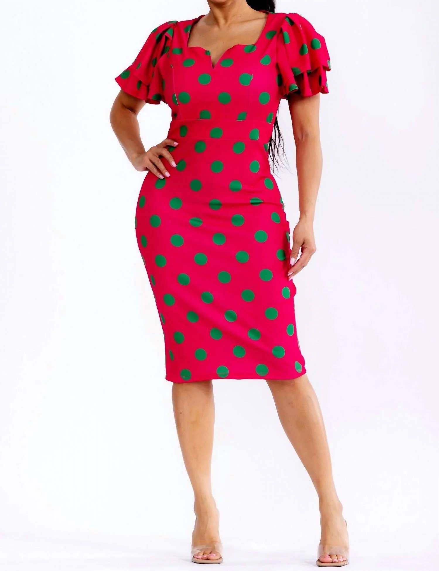 Polka Dots Midi Dress In Red - Image 5