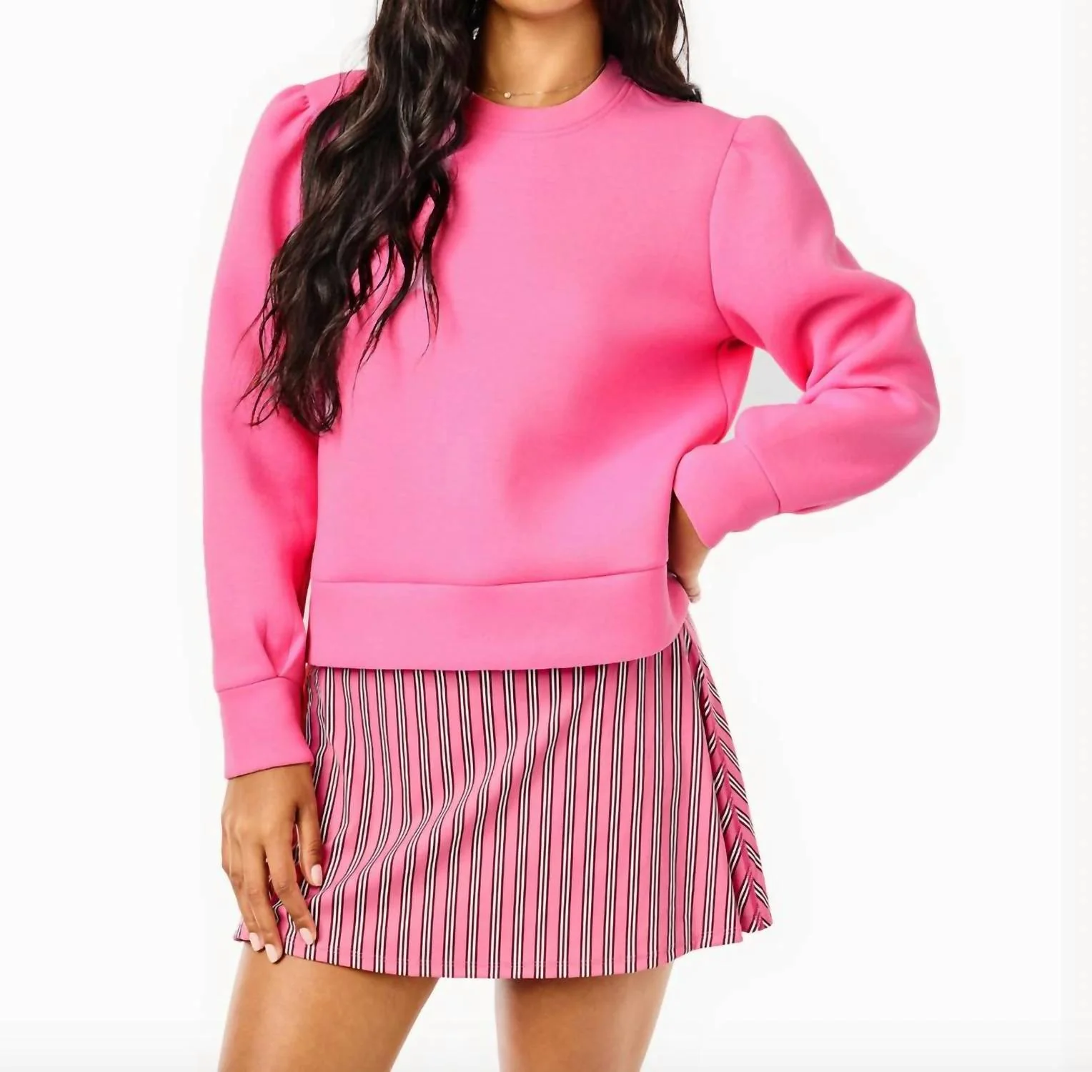 Ponte Beta Bow Pullover Sweatshirt In Rose Lacquer - Image 2