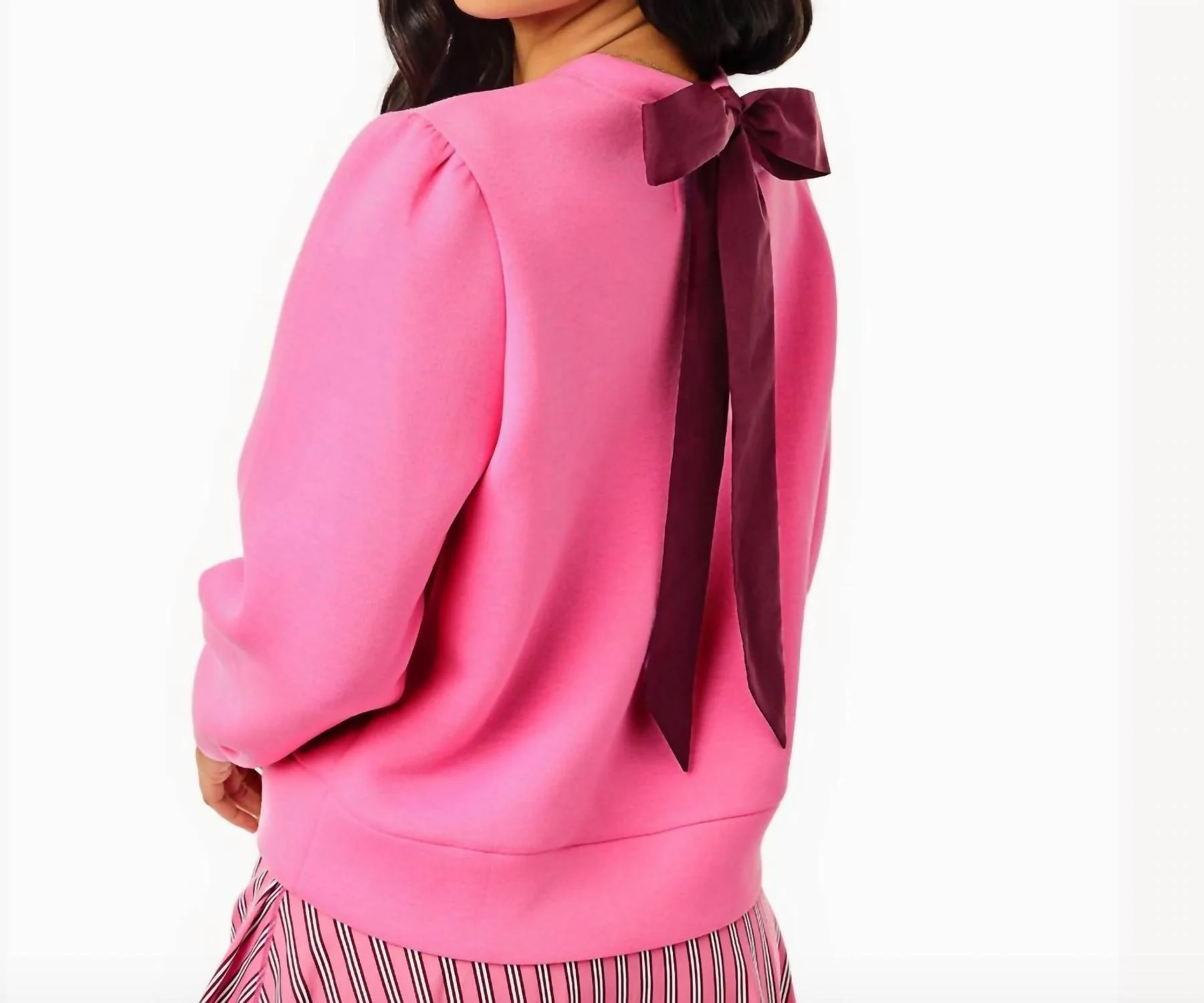 Ponte Beta Bow Pullover Sweatshirt In Rose Lacquer - Image 3