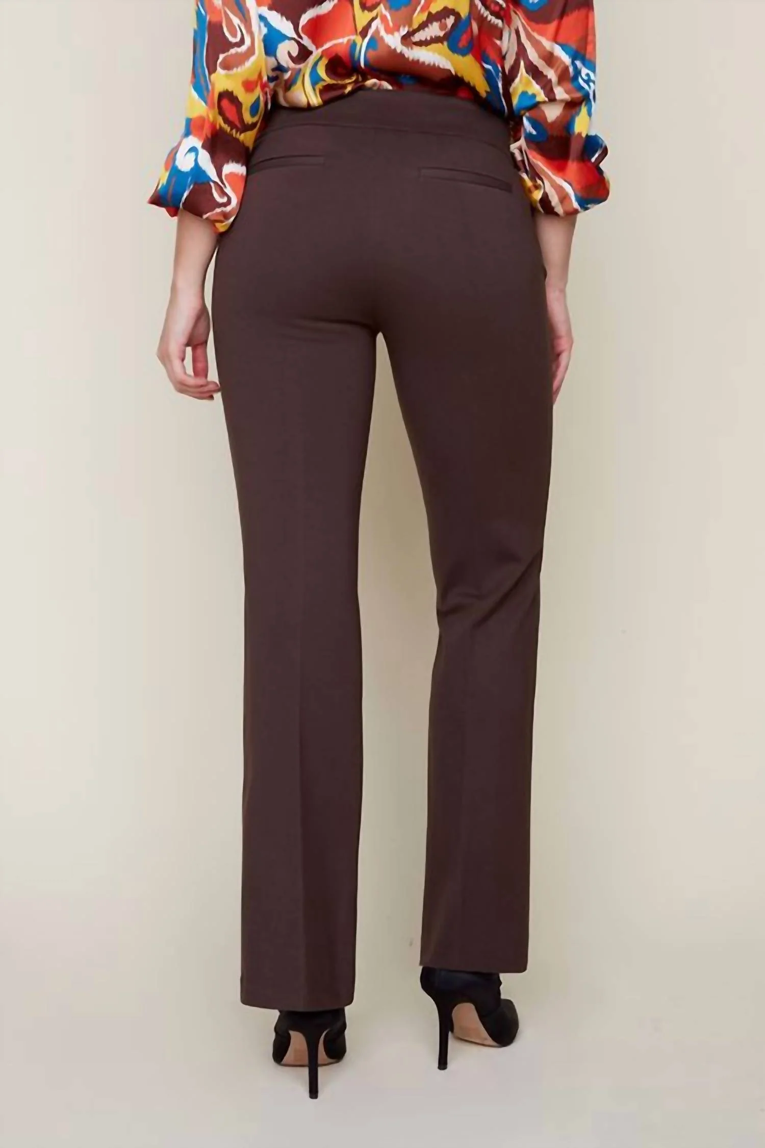 Ponte Bootcut With Pocket Pants In Chocolate - Image 3