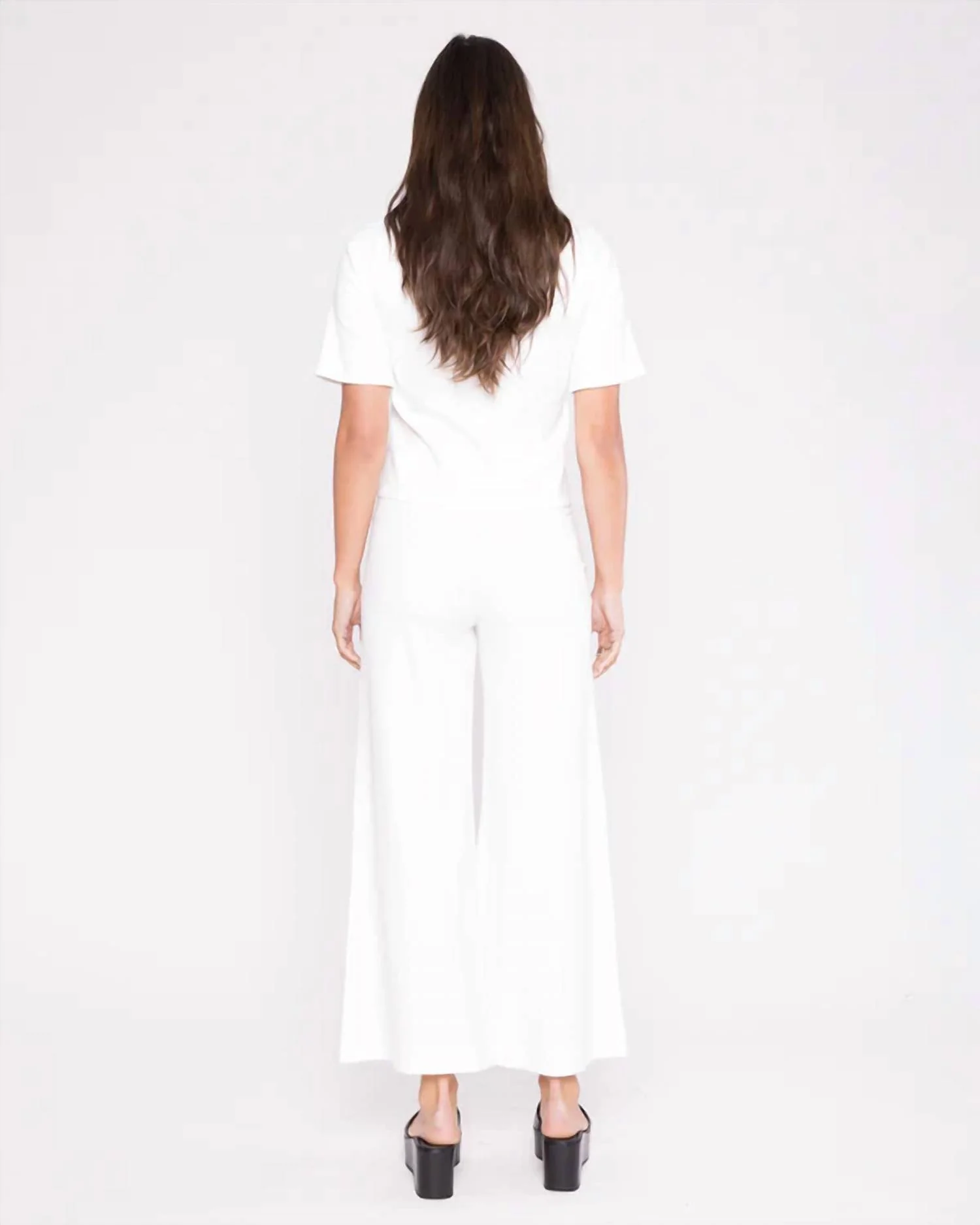 Ponte Knit Cropped Wide Leg Pant In Off White - Image 3