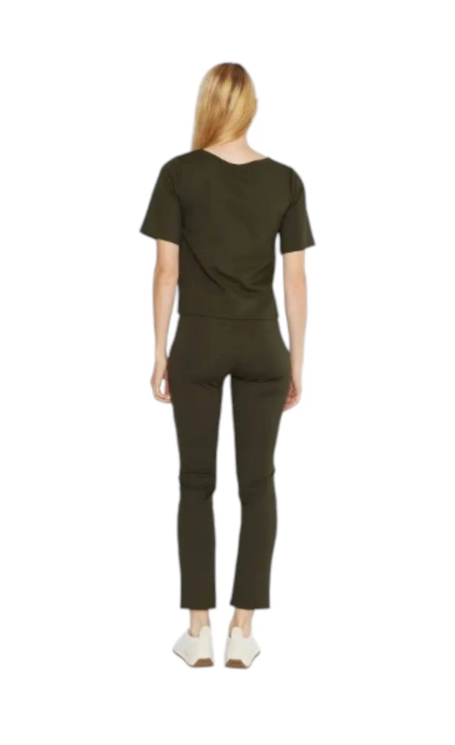Ponte Knit Short Sleeve Top In Olive - Image 2