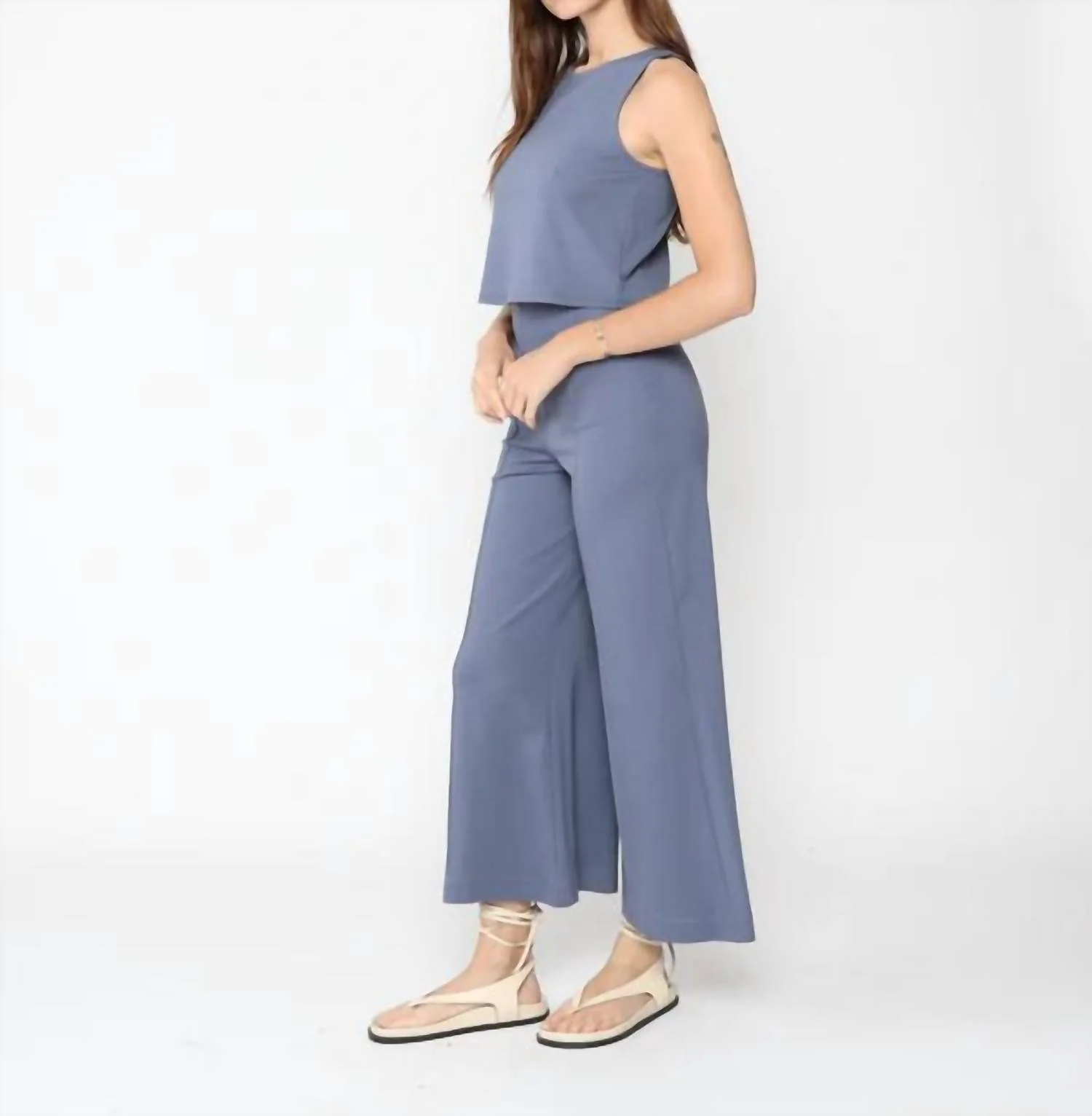 Ponte Knit Tank Top In Sea Blue - Image 2