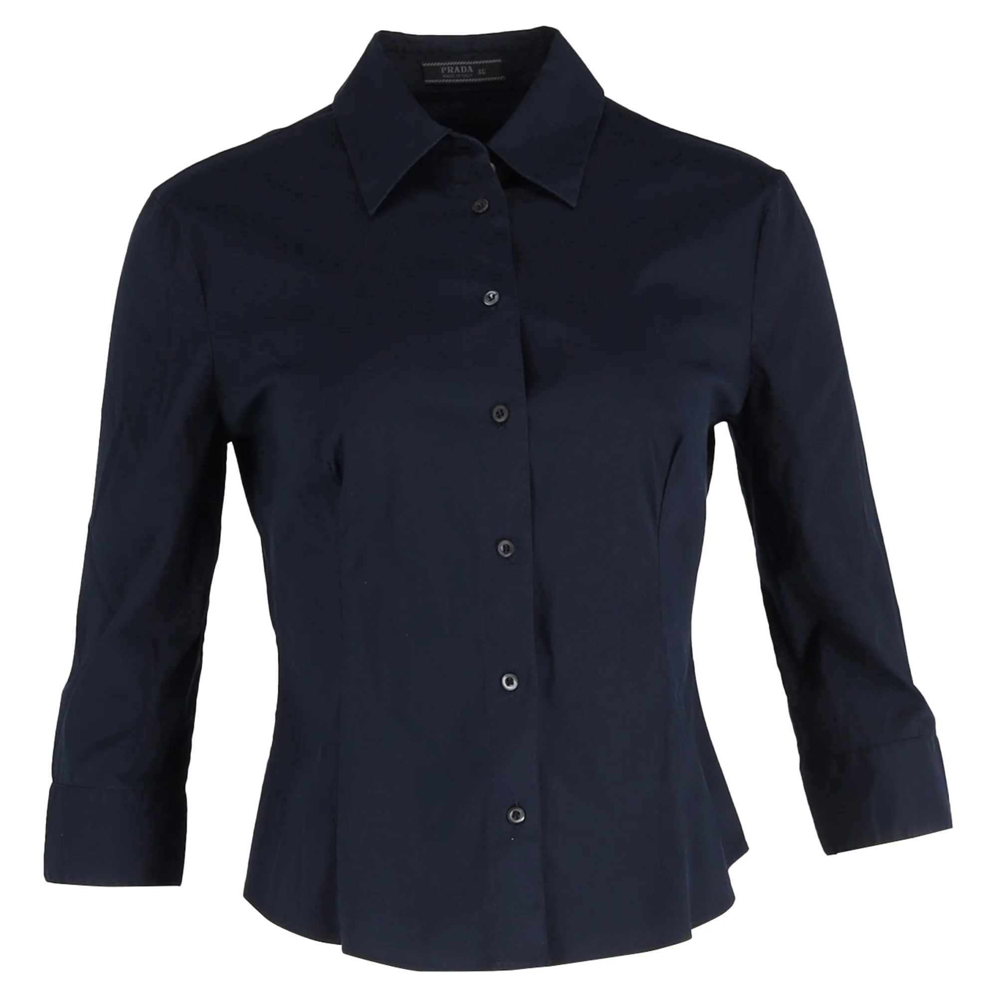 Prada Slim-Fit 3/4 Sleeve Shirt in Navy Blue Cotton