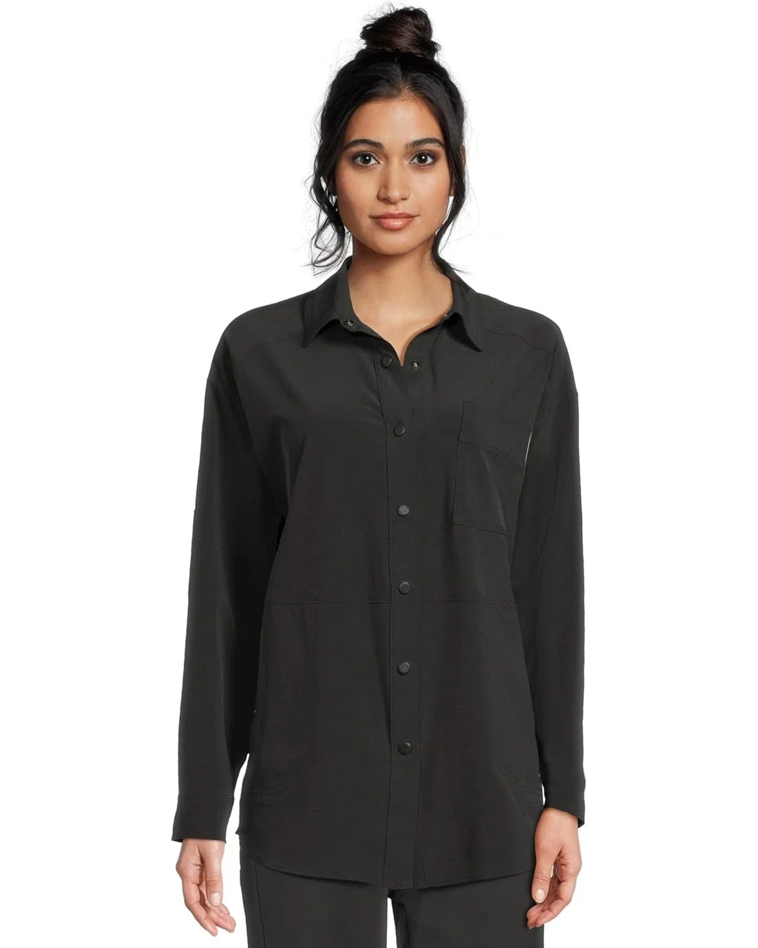 prAna Railay Shirt Women Black Long Sleeve Button-Up Collar Oversized DDR2391
