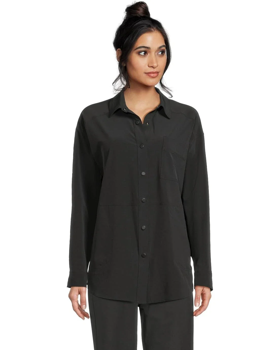prAna Railay Shirt Women Black Long Sleeve Button-Up Collar Oversized DDR2391 - Image 4
