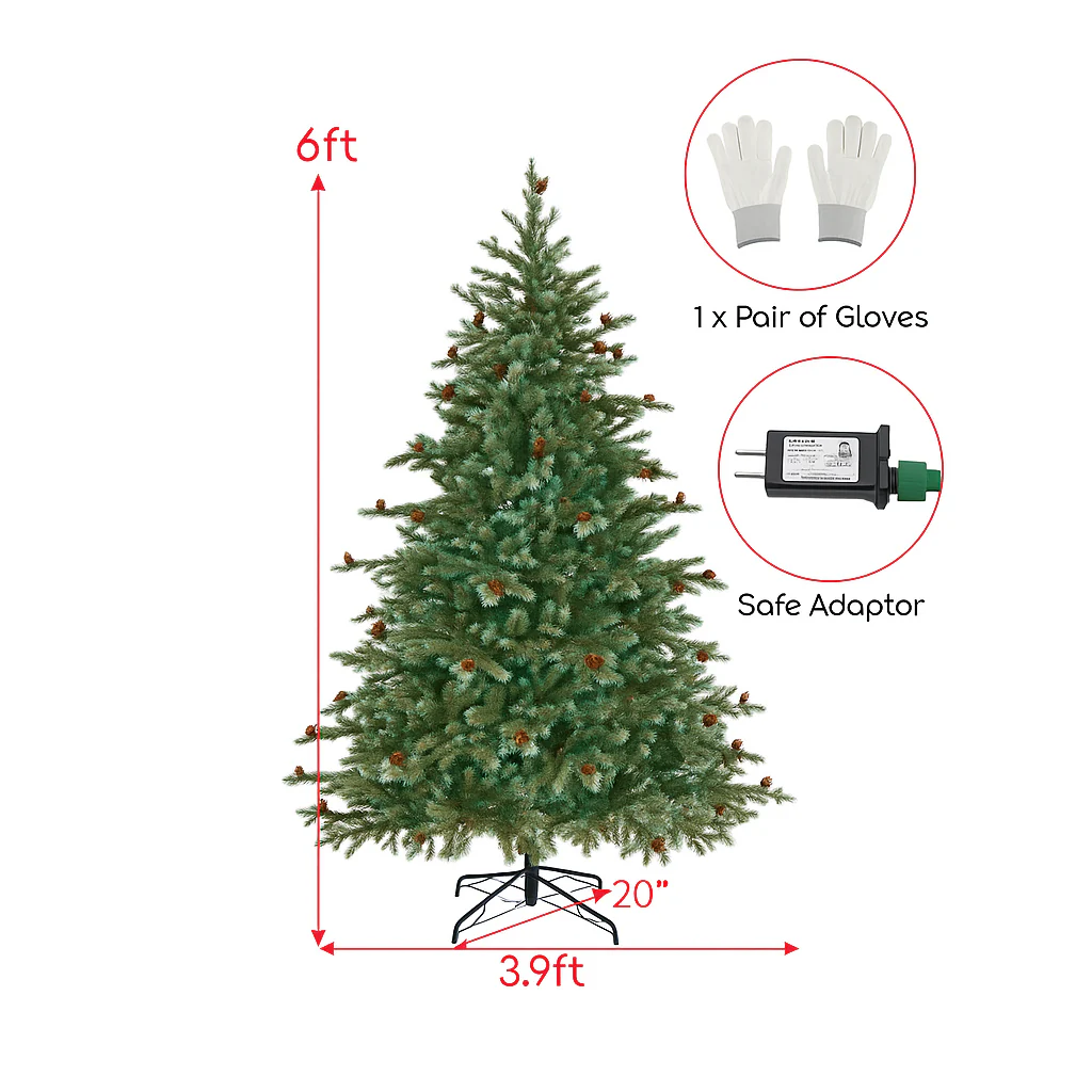 Pre-Lit Christmas Tree with Pine Cones and Warm White Lighting - Image 3