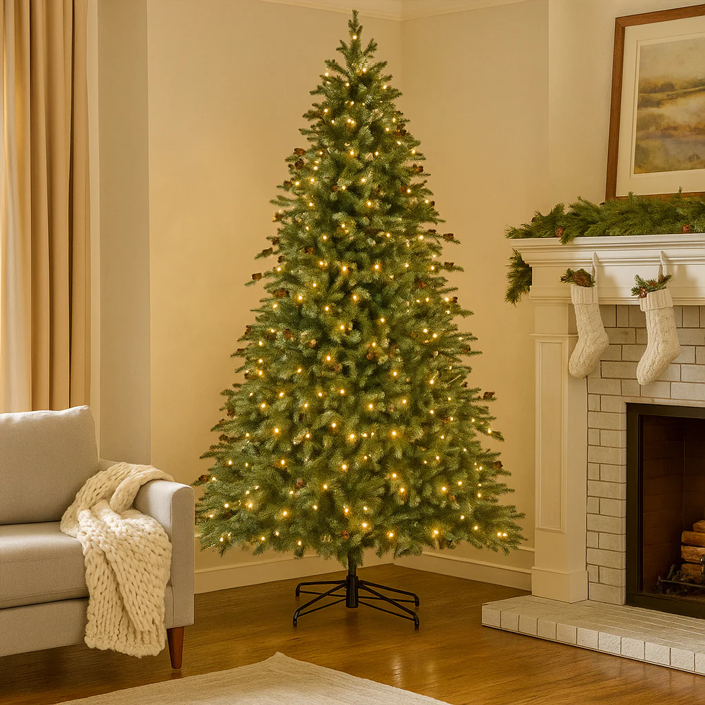 Pre-Lit Christmas Tree with Pine Cones and Warm White Lighting - Image 4
