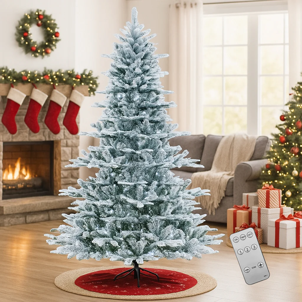 Pre-Lit Snowy Christmas Tree with Cool White Illumination - Image 2