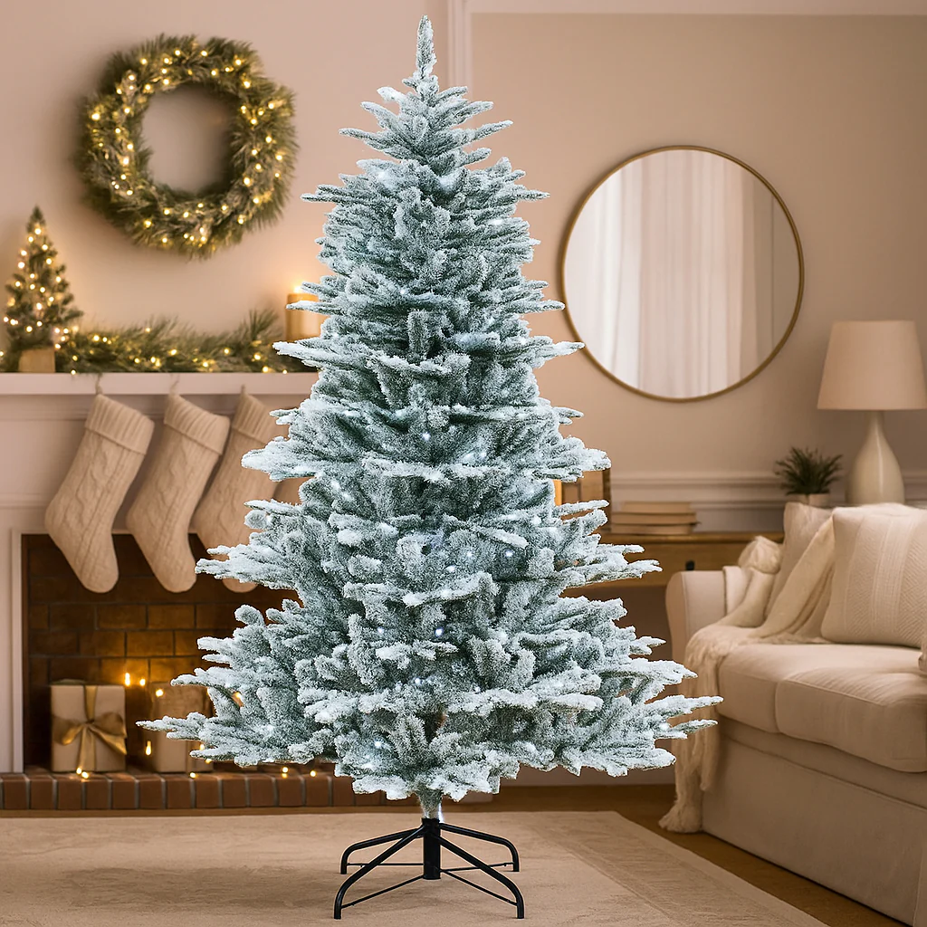Pre-Lit Snowy Christmas Tree with Cool White Illumination - Image 4