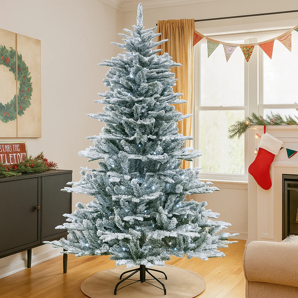 Pre-Lit Snowy Christmas Tree with Cool White Illumination - Image 5