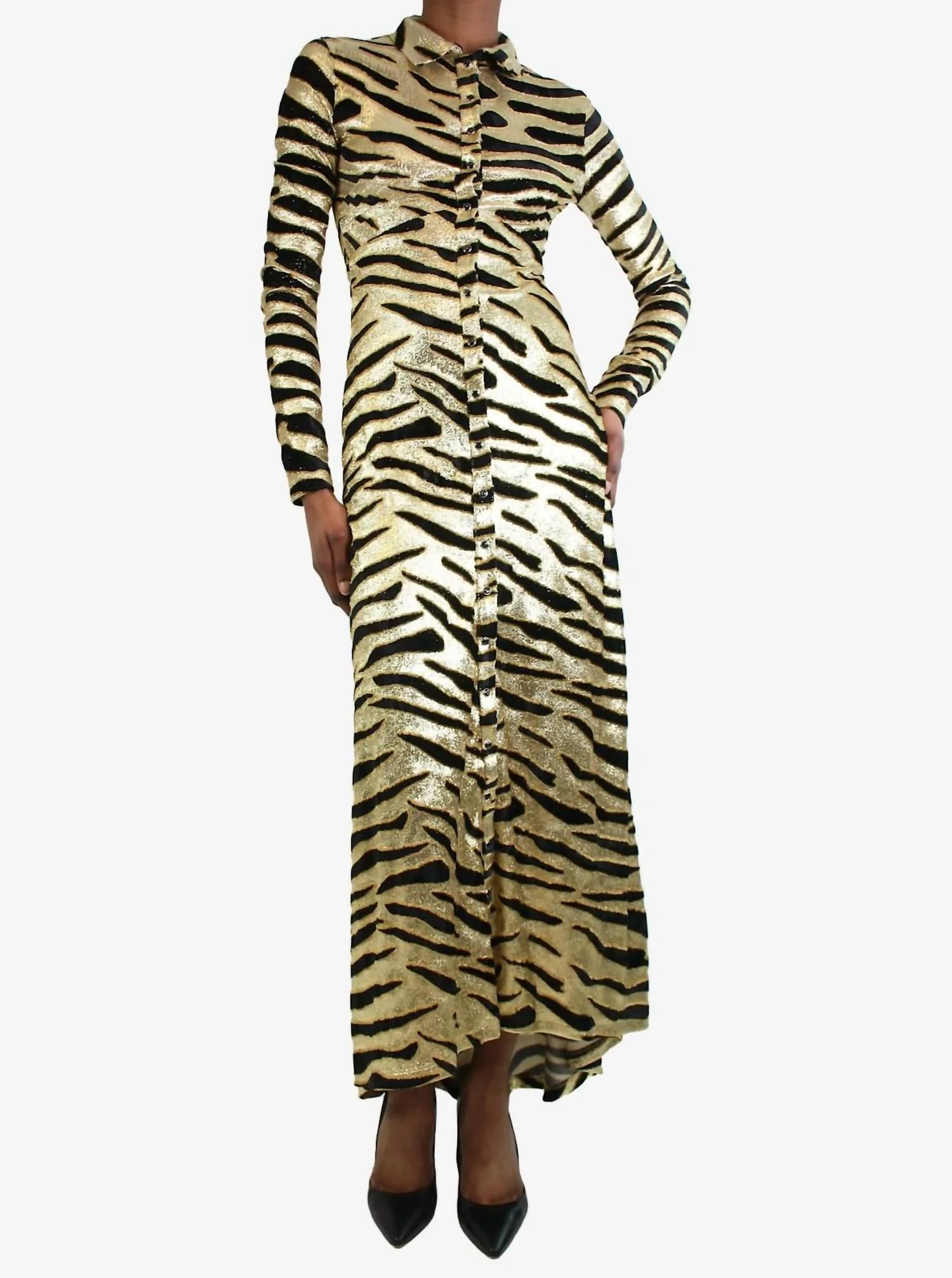 Pre-Loved Animal Print Maxi Dress In Gold/black
