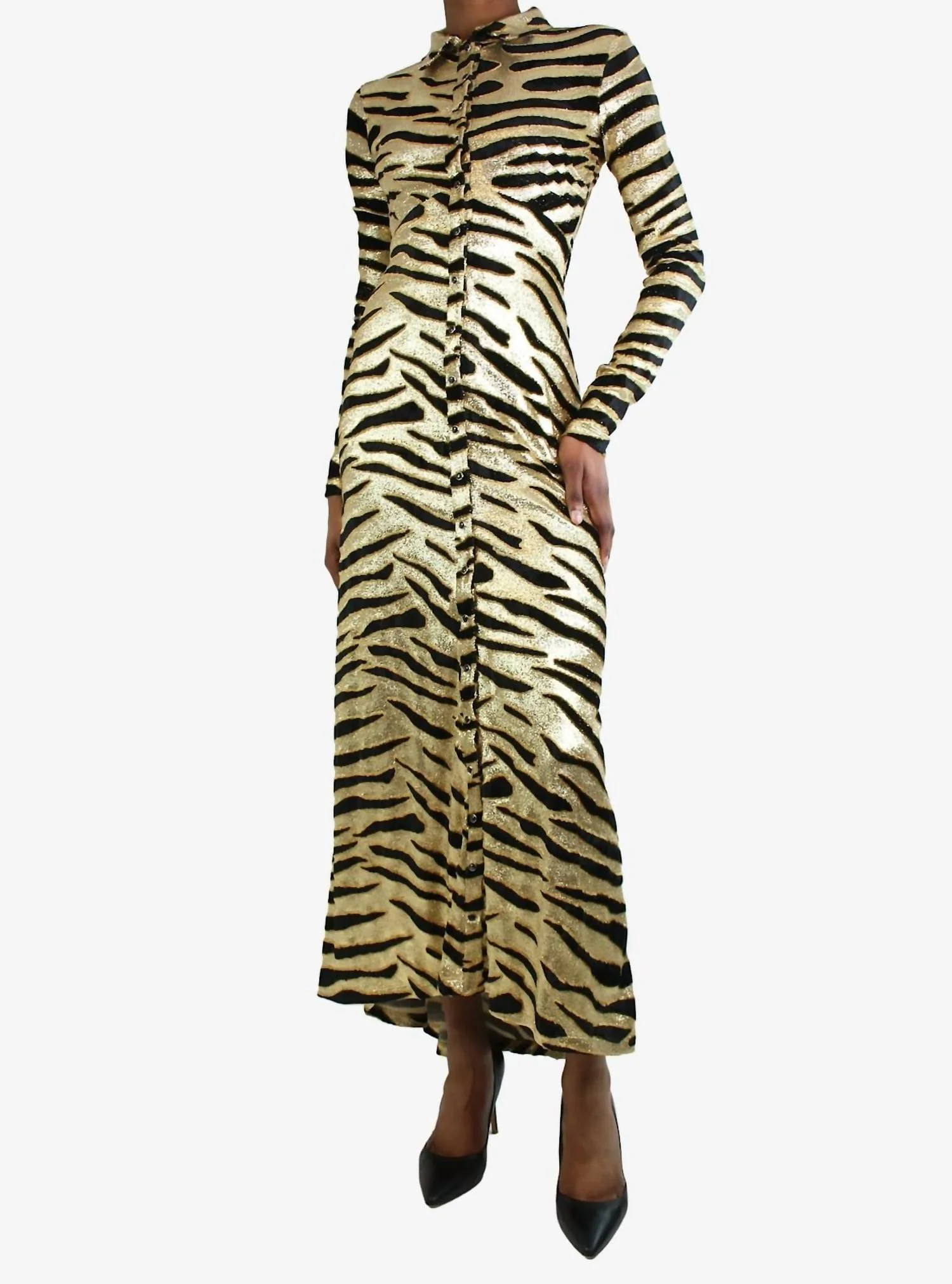 Pre-Loved Animal Print Maxi Dress In Gold/black - Image 2