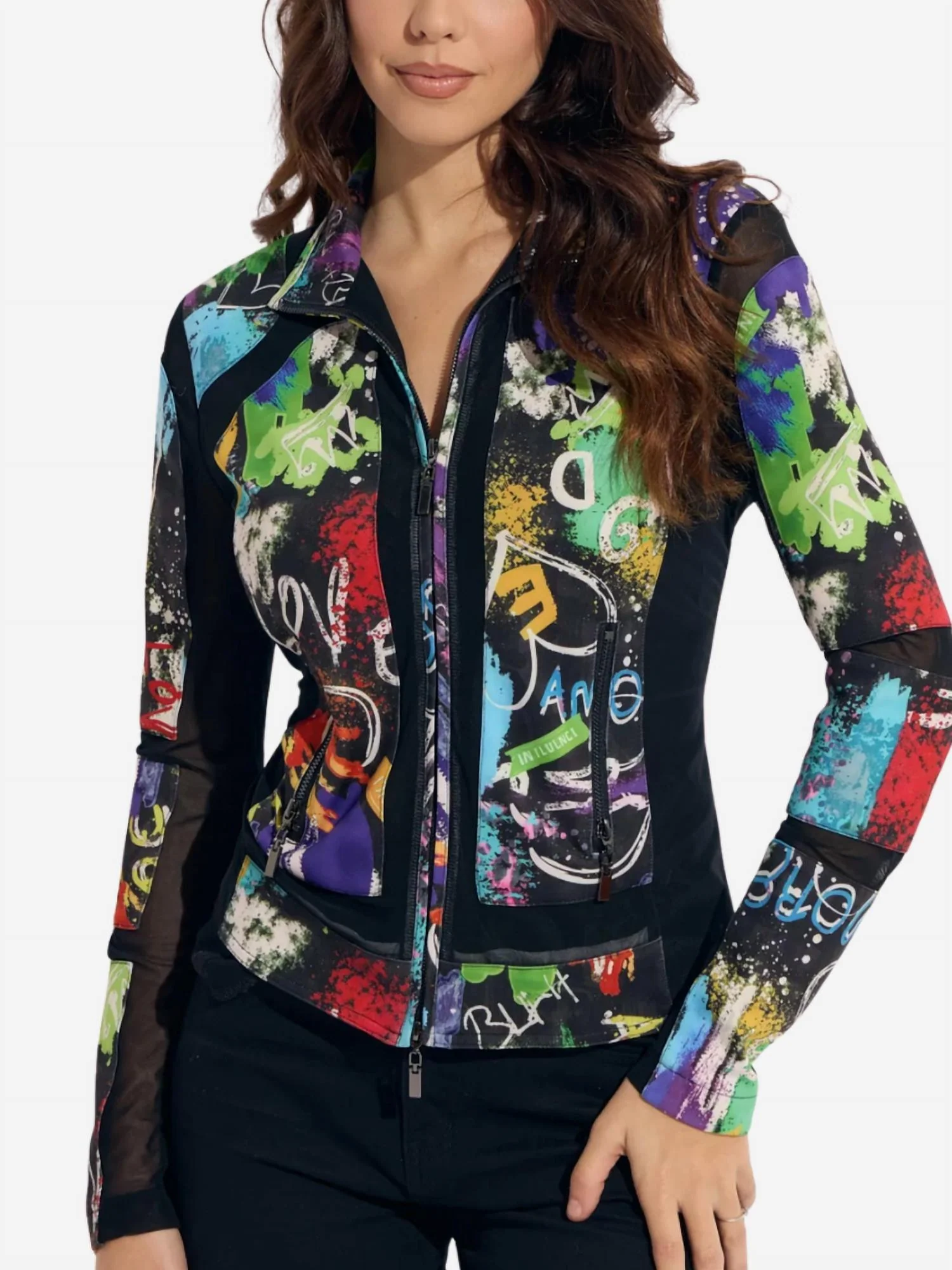 Print Splatter Zip Scuba Jacket In Multicolor - Image 2