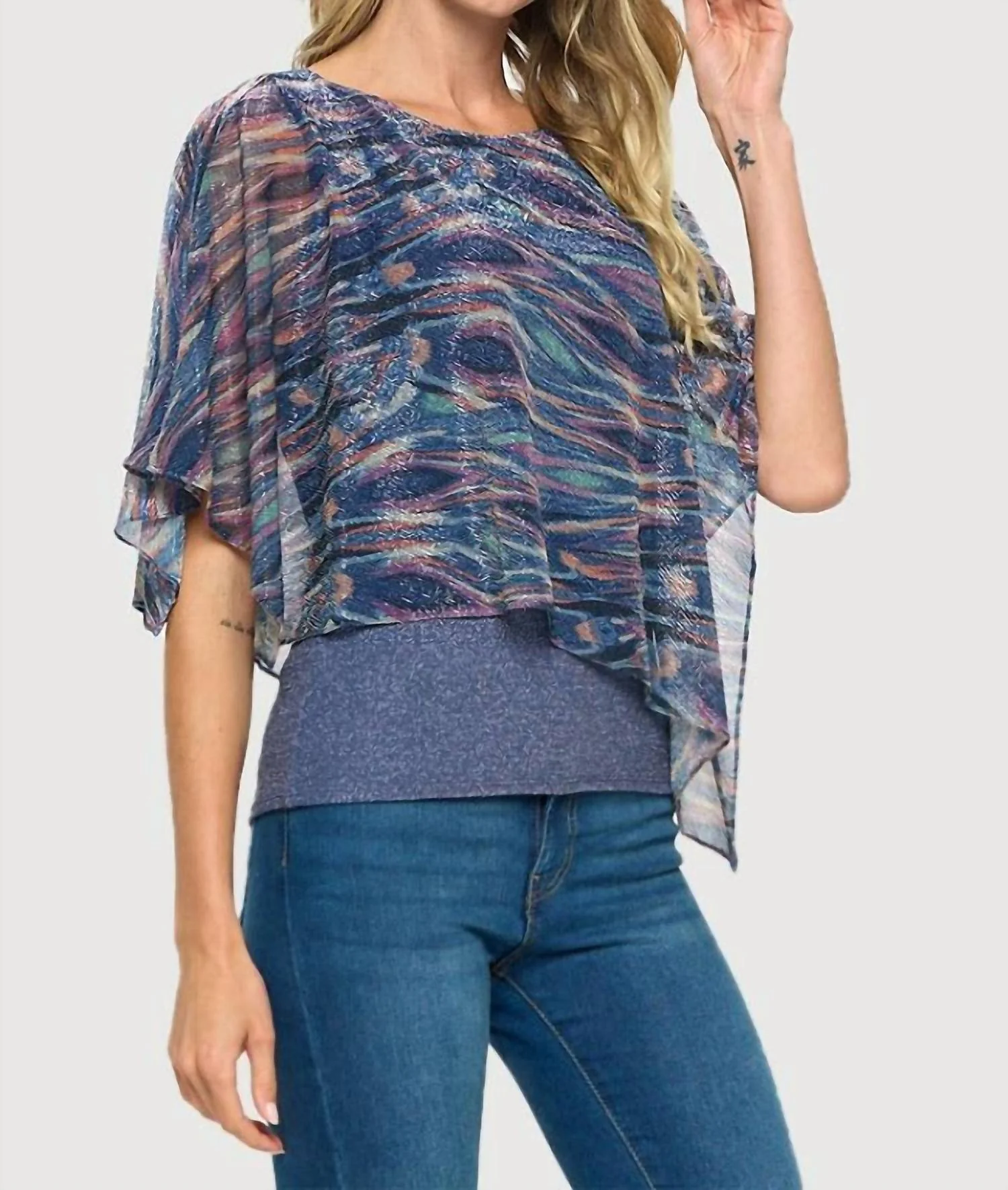 Printed Asymmetrical Flowy Top In Blue - Image 2