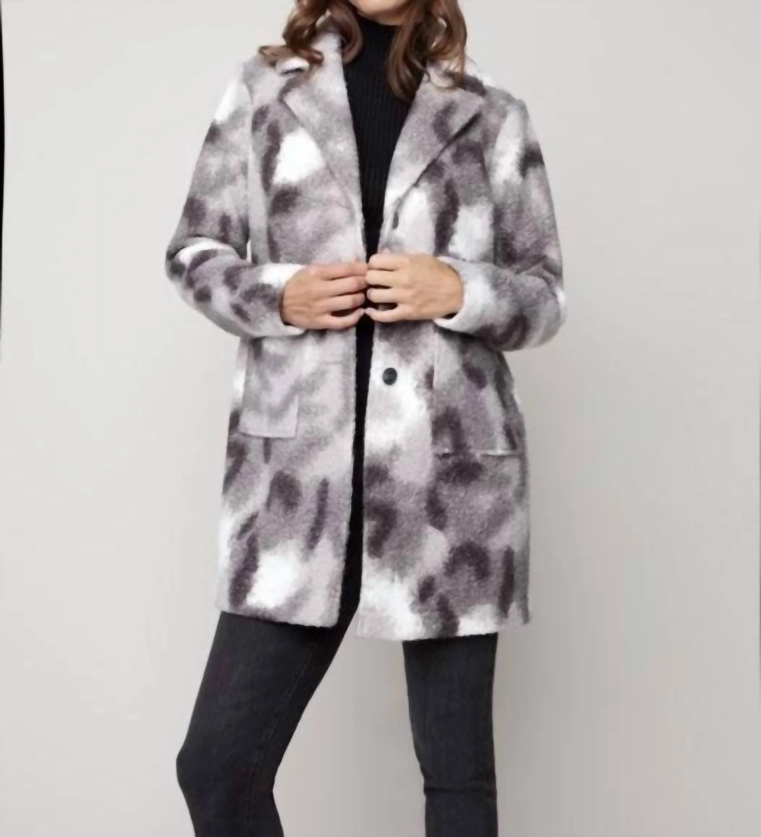 Printed Boucle Knit Coat In Pepper