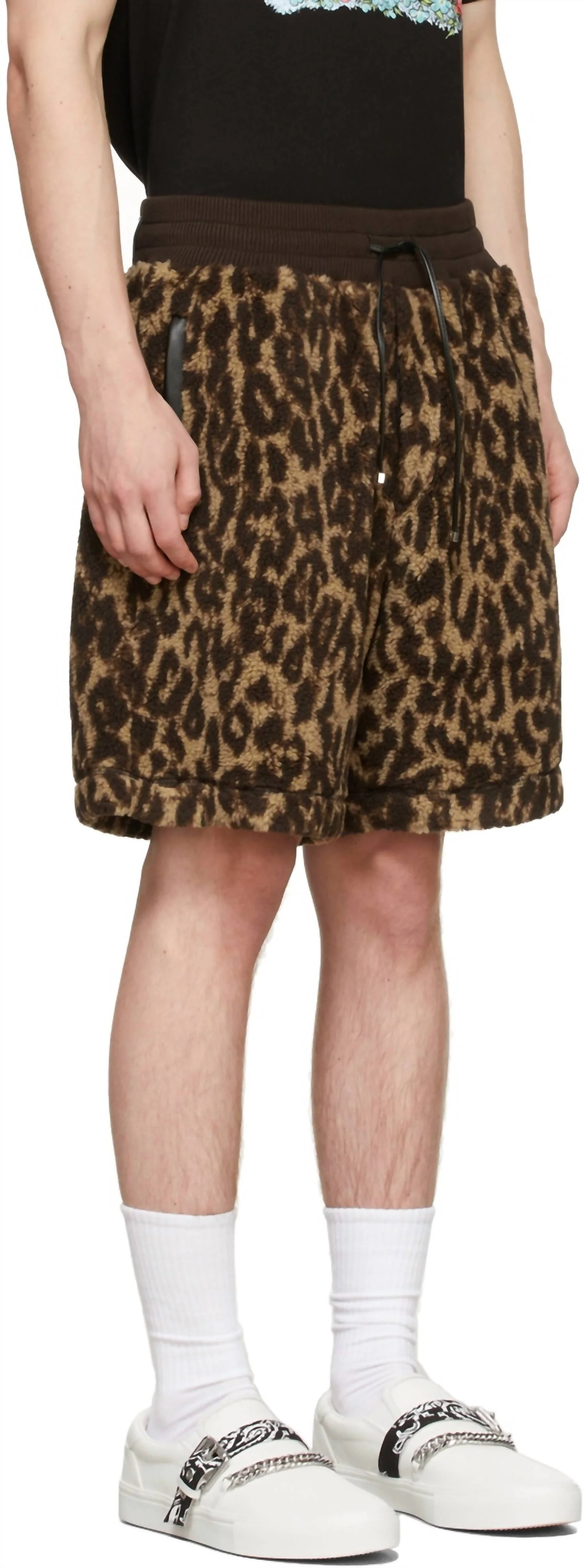 Printed Leopard Fleece Shorts In Brown/tan - Image 3