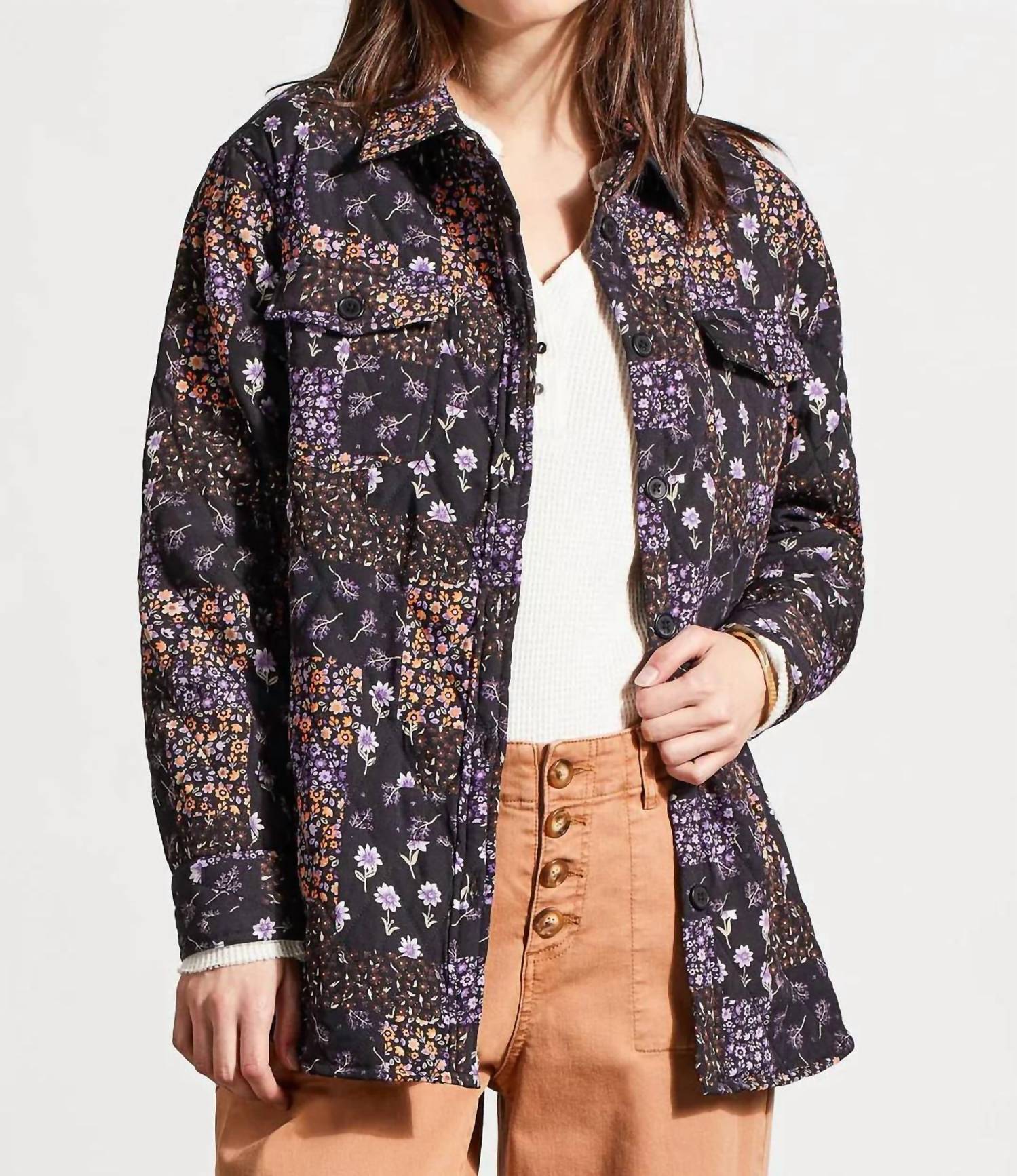 Printed Quilted Jacket In Black - Image 2