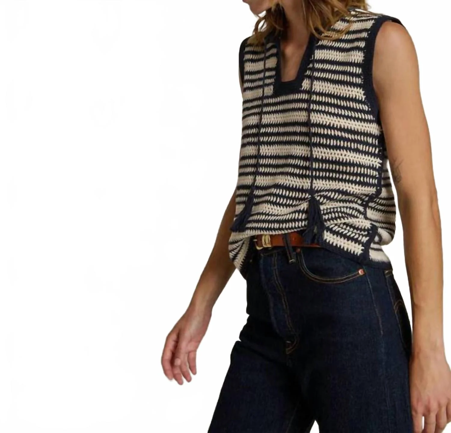 Priscilla Tank In Crochet Seascape Stripe - Image 2