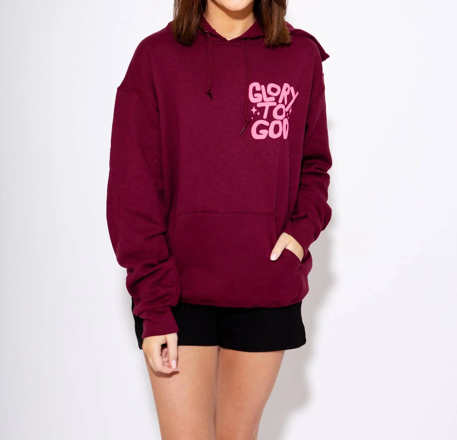 Puff Glory To God Hoodie In Maroon - Image 4