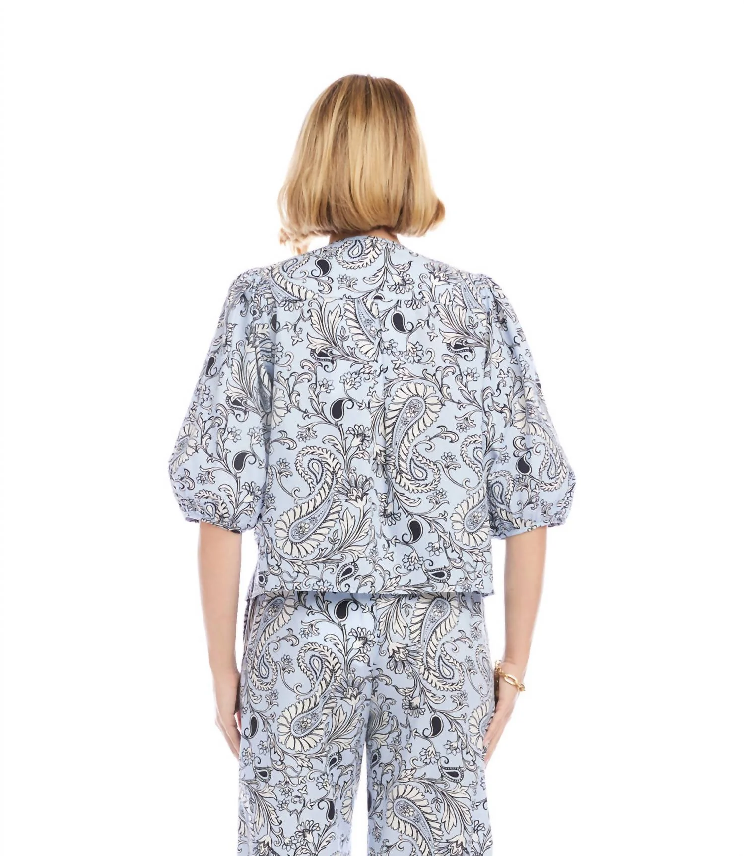 Puff Sleeve Button Front Top In Paisley - Image 3