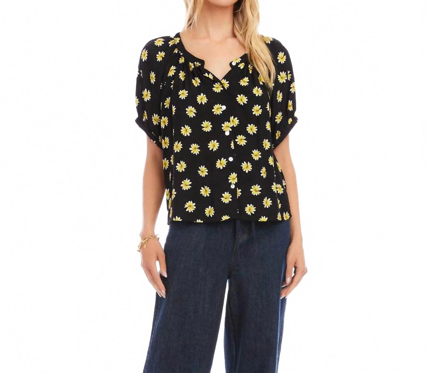 Puff Sleeve Peasant Top In Print
