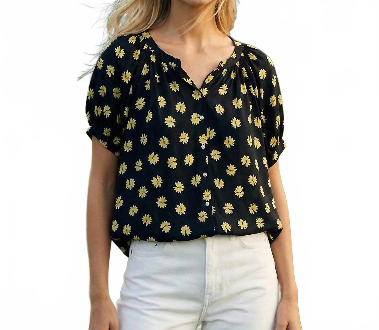 Puff Sleeve Peasant Top In Print - Image 4