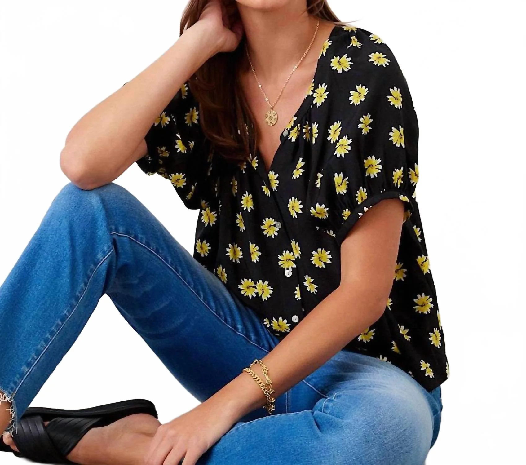 Puff Sleeve Peasant Top In Print - Image 5