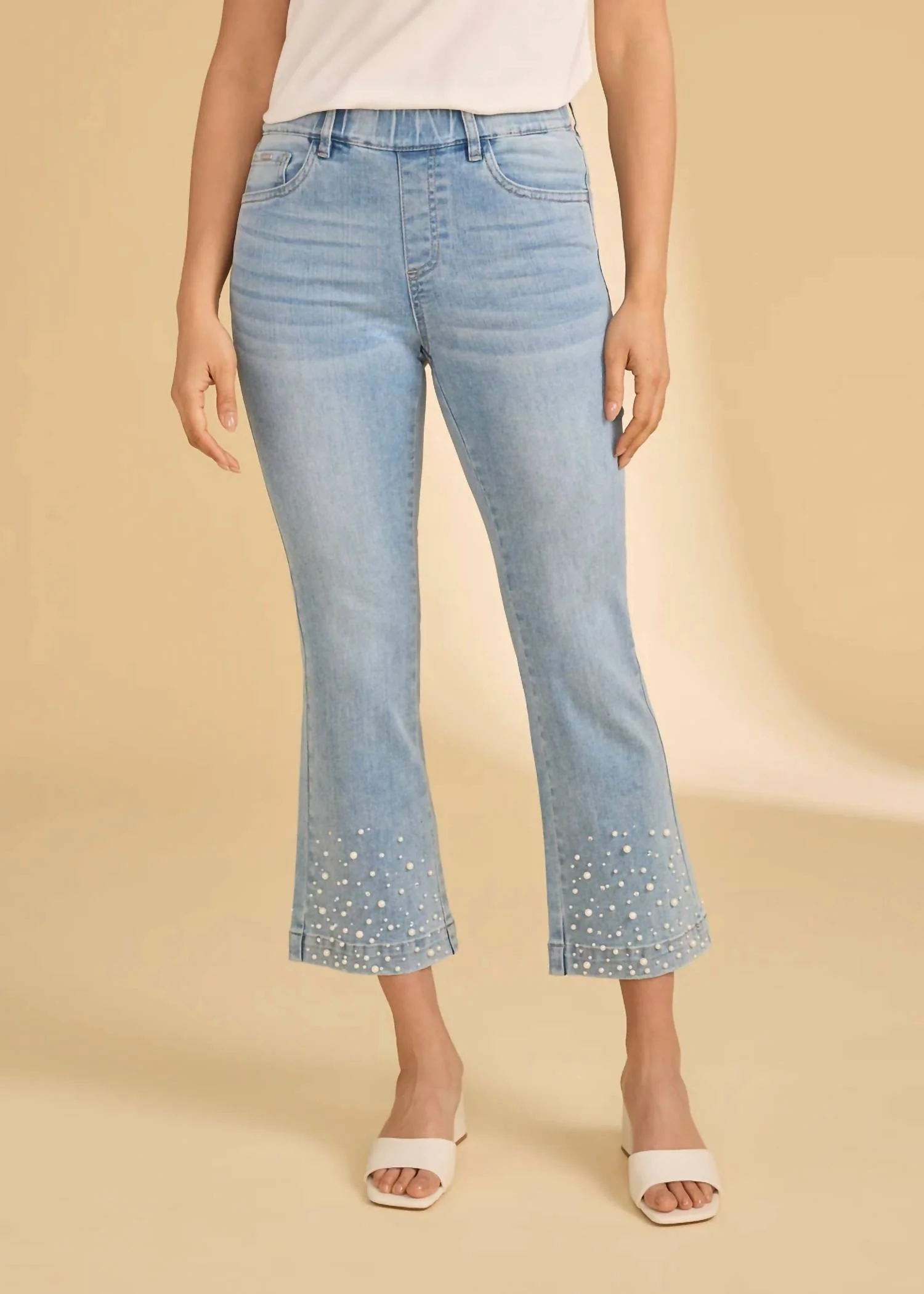 Pull-On Boot Crop Denim Jeans In Medium Blue