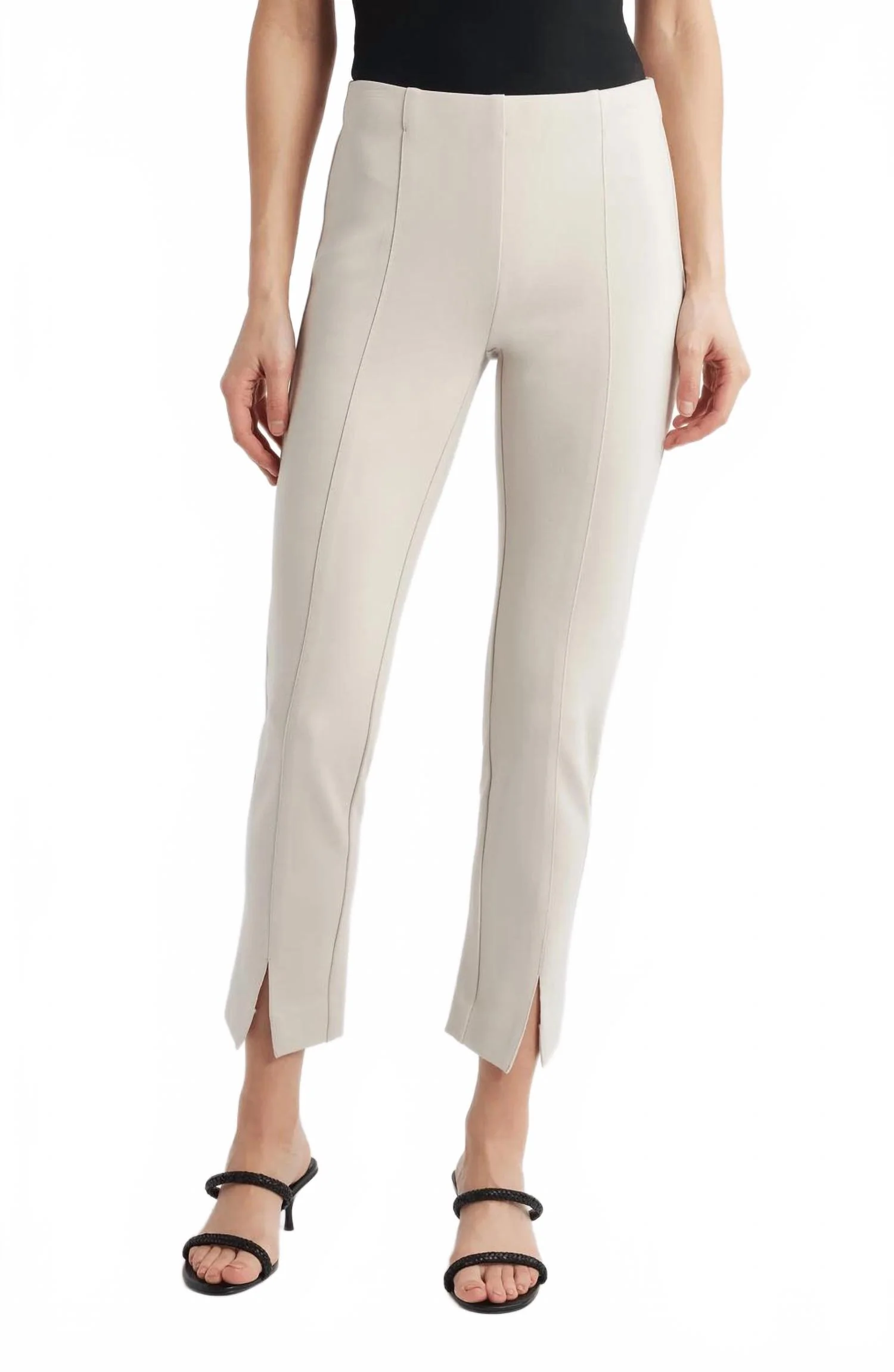 Pull On Ponte Pant With Split Hem In Beige