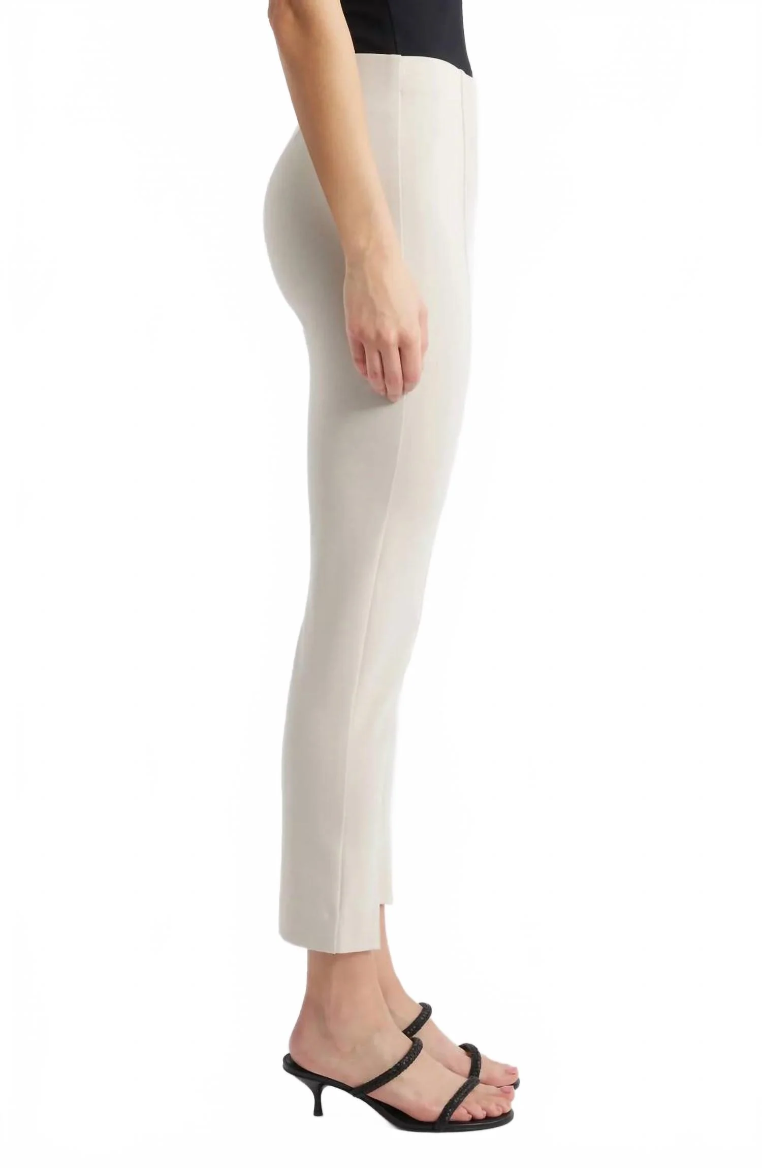 Pull On Ponte Pant With Split Hem In Beige - Image 3