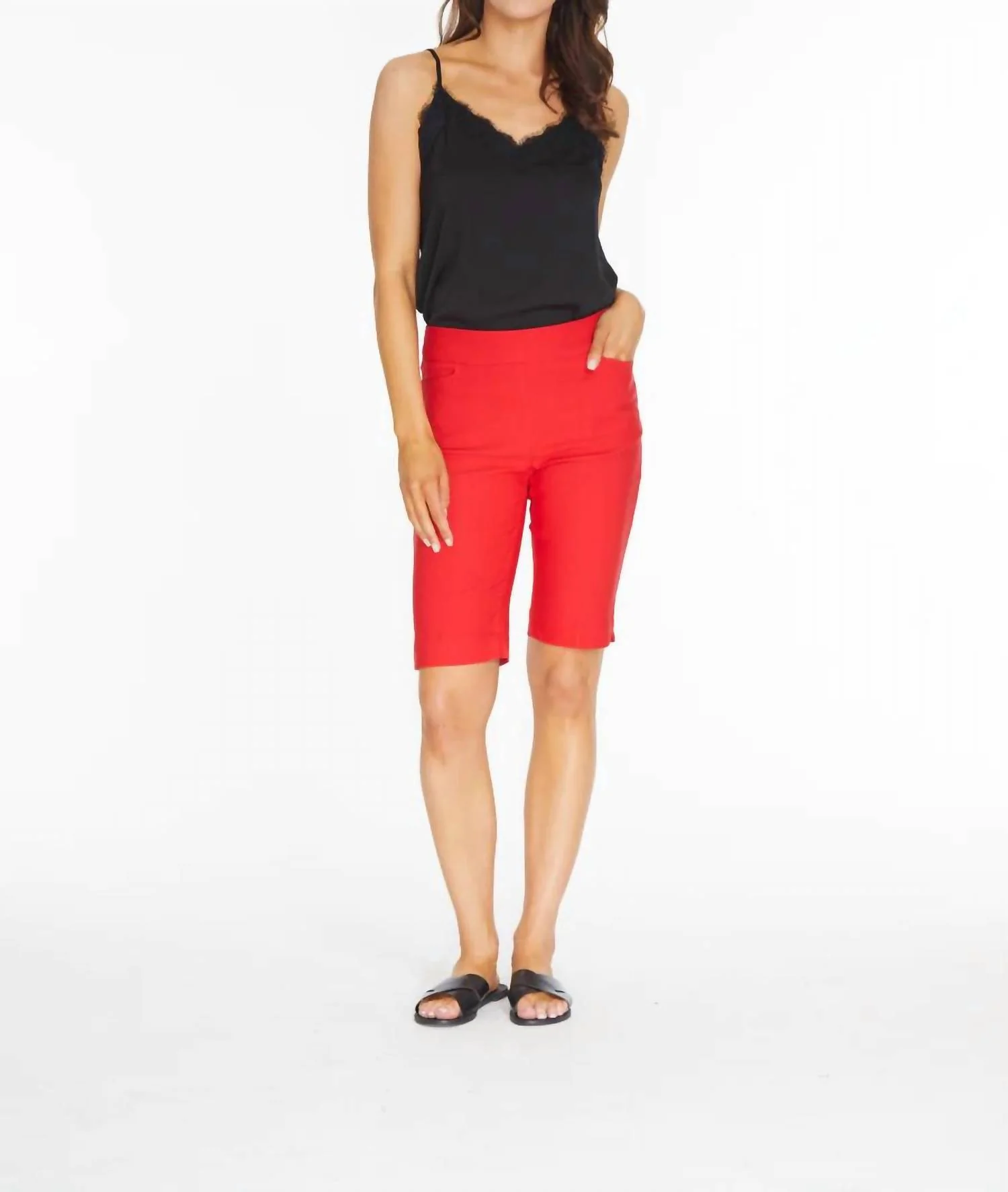 Pull On Walking Shorts In Red - Image 2