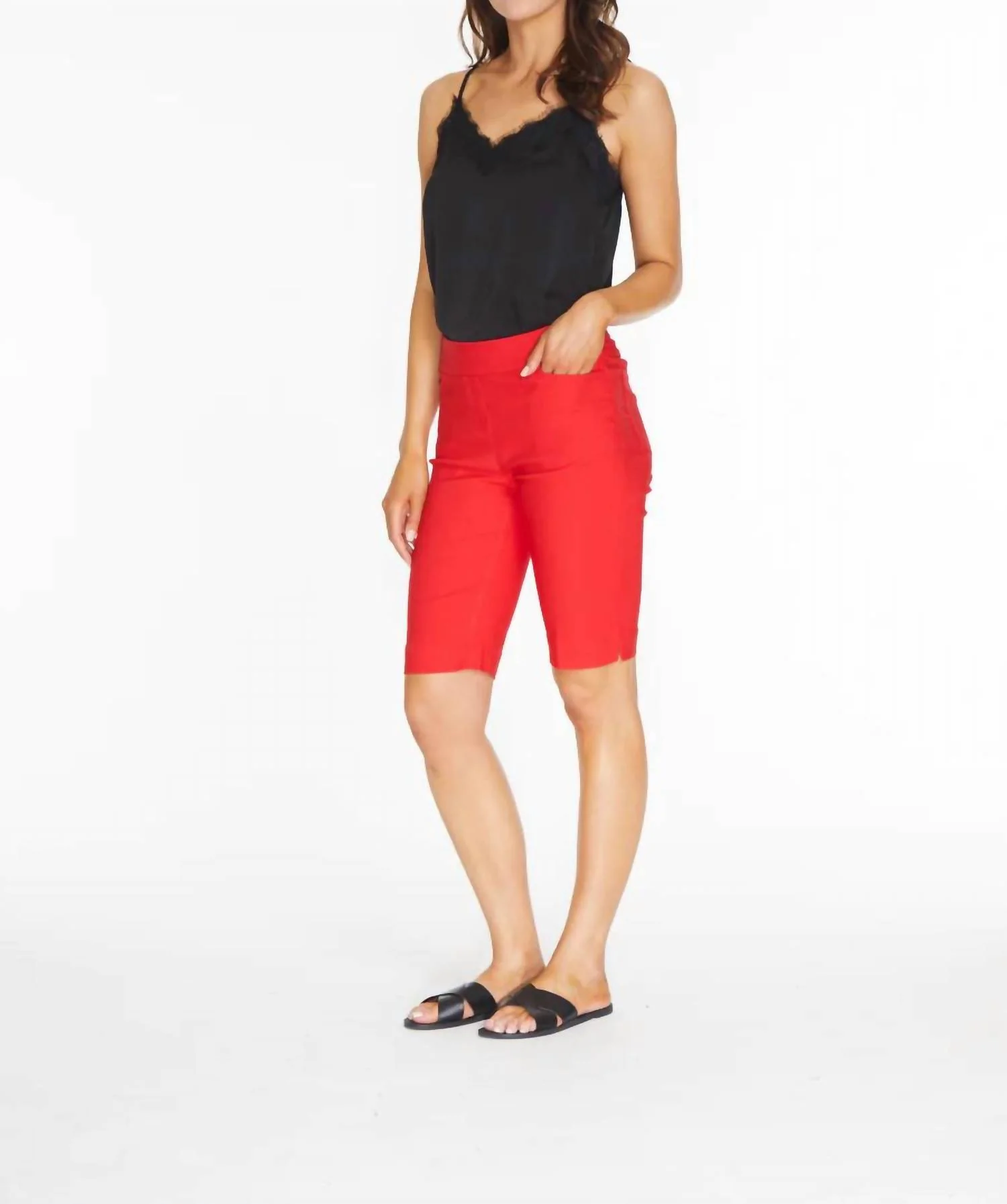 Pull On Walking Shorts In Red - Image 3