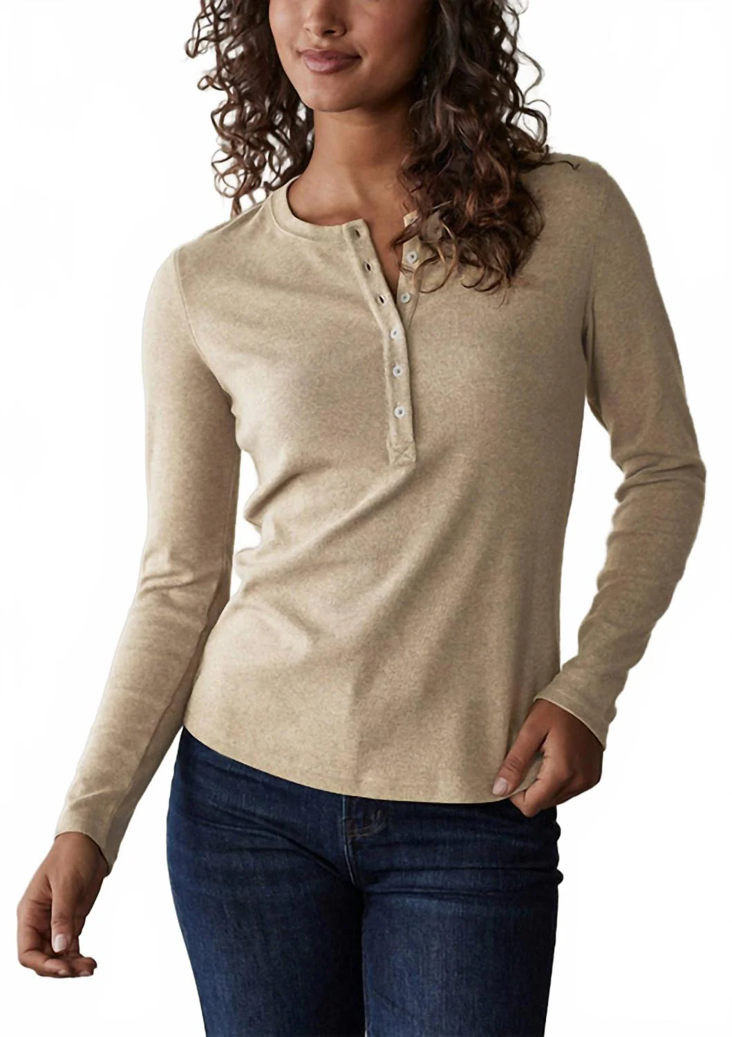 Puremeso Long Sleeve Henley Top In Fossil