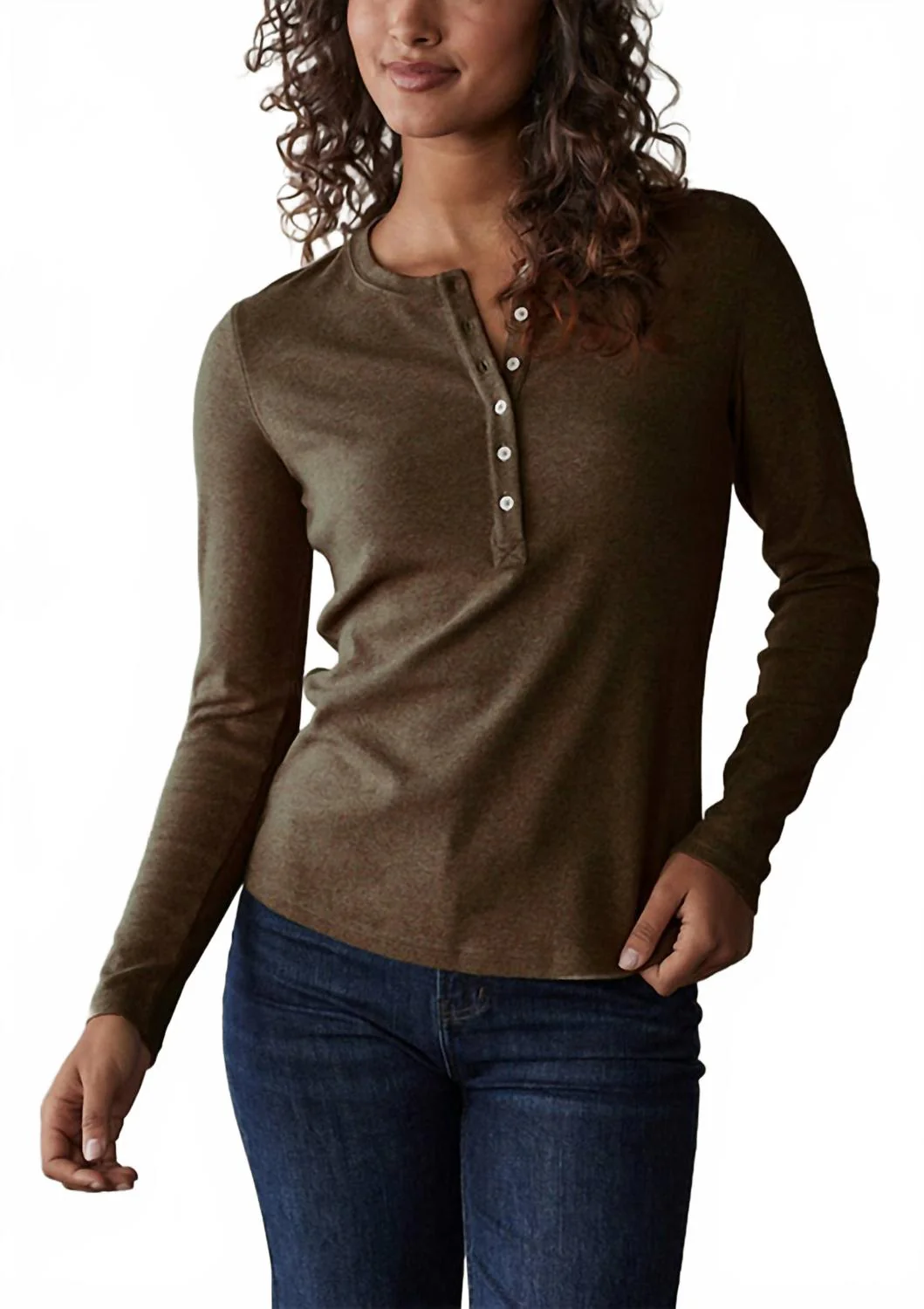 Puremeso Long Sleeve Henley Top In Java