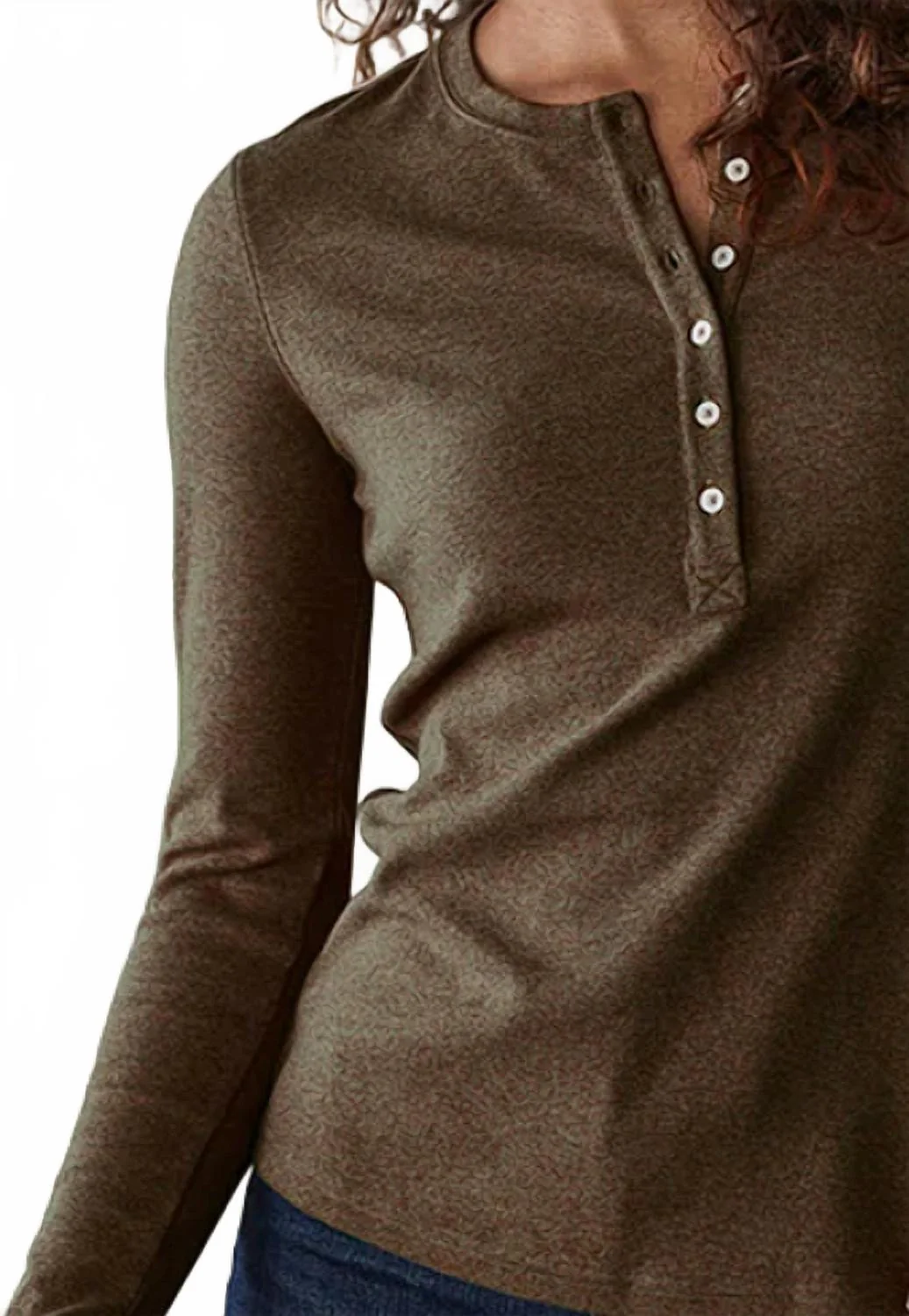 Puremeso Long Sleeve Henley Top In Java - Image 2