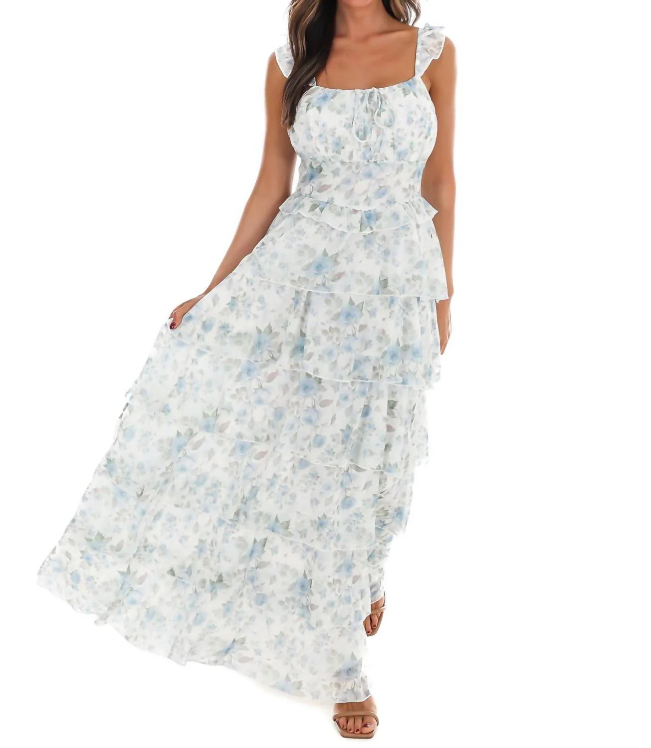 Quiet Detail Floral Maxi Dress In Blue - Image 3