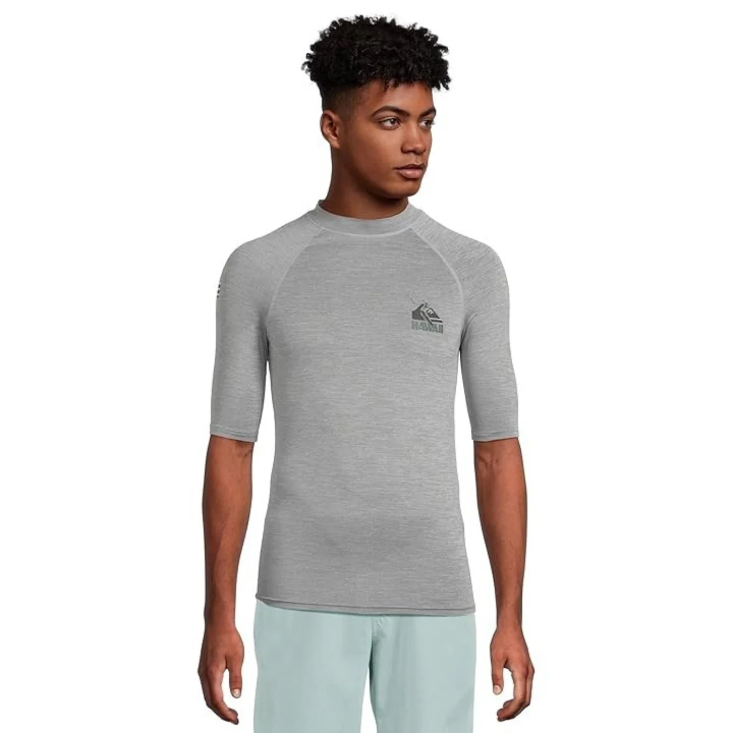 Quiksilver HI UP F50 Surf T-Shirt Men's Gray Heather Stretch Swimwear GBO1948