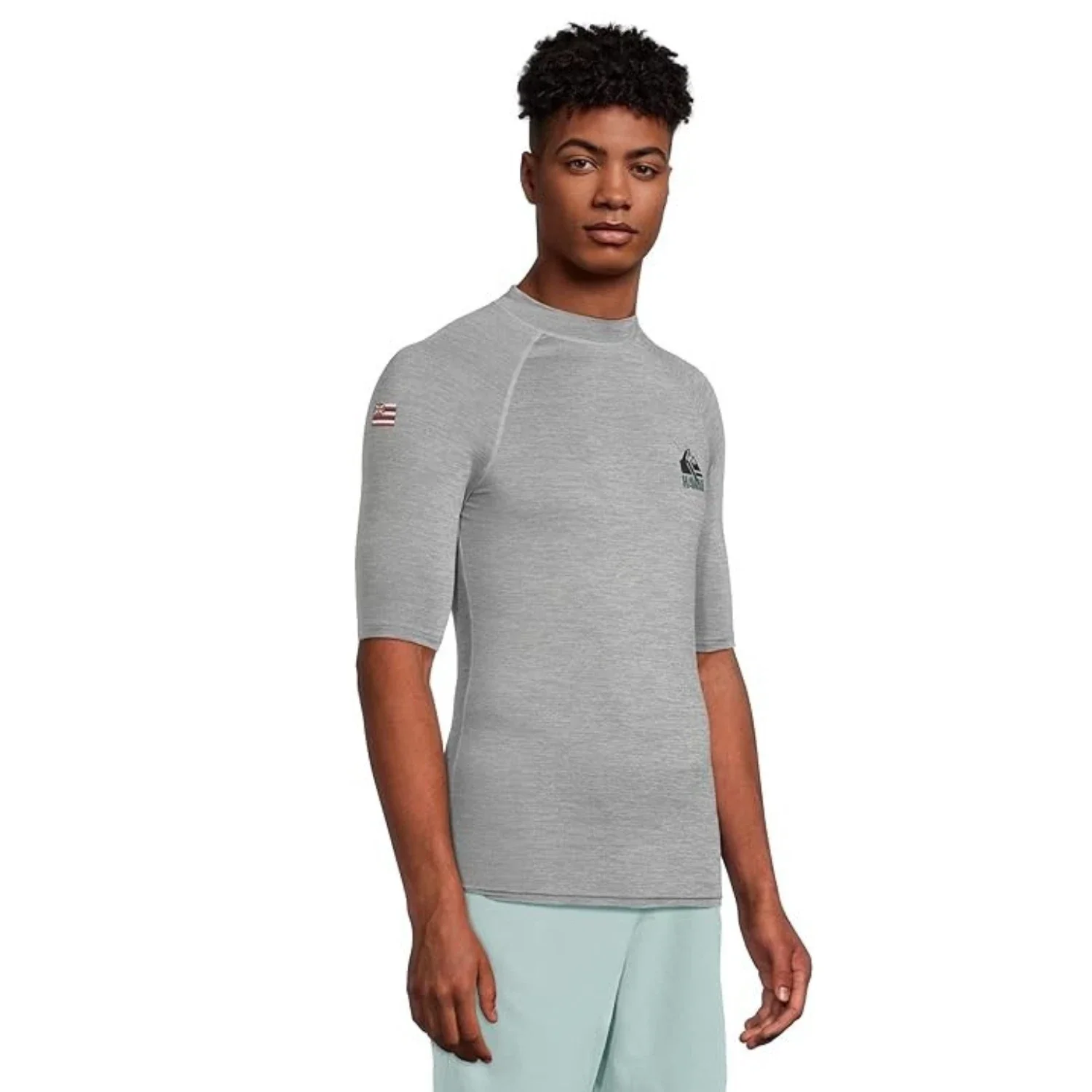 Quiksilver HI UP F50 Surf T-Shirt Men's Gray Heather Stretch Swimwear GBO1948 - Image 2