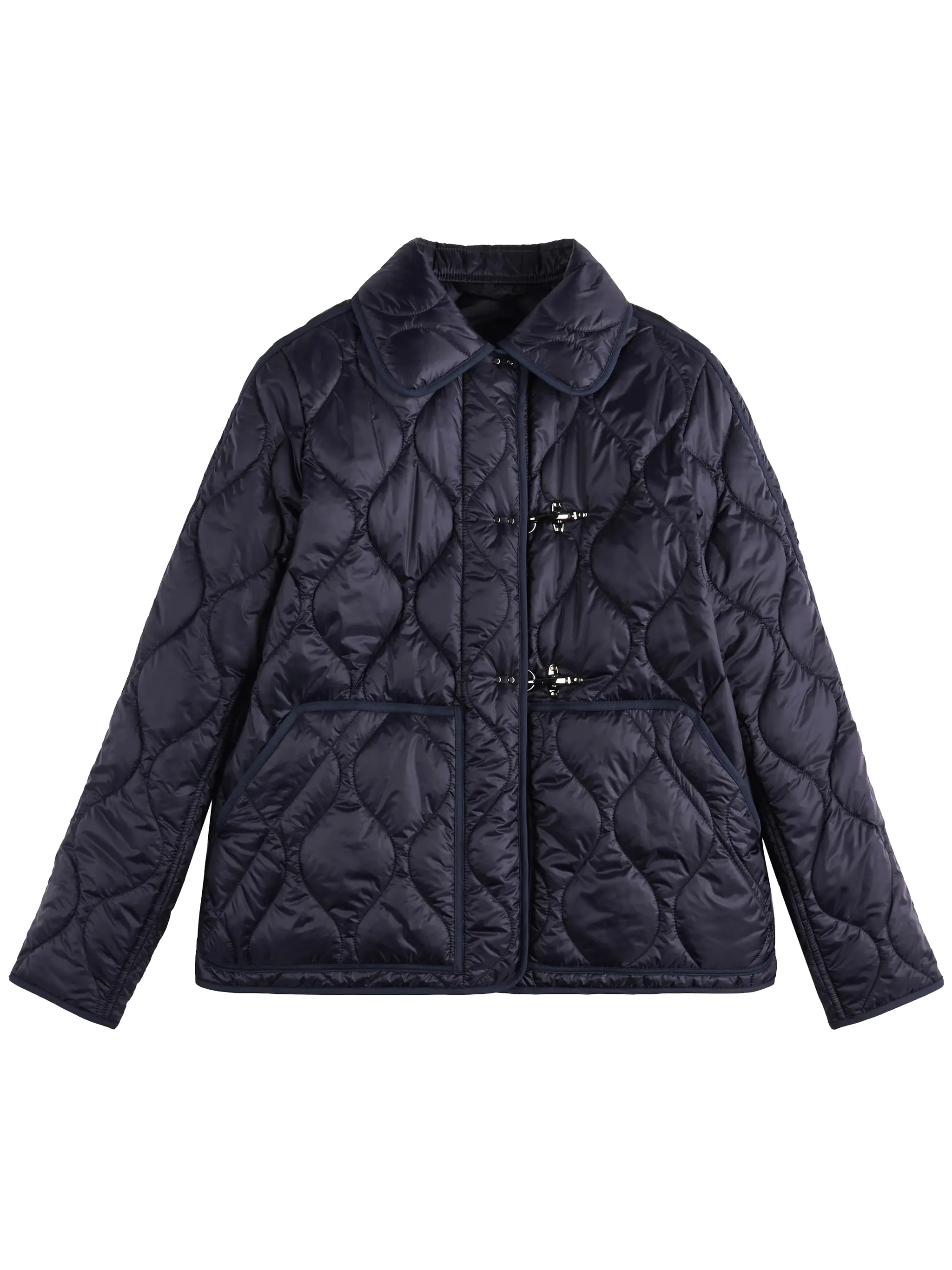 Quilted Black Wave Stitched Toggle Jacket